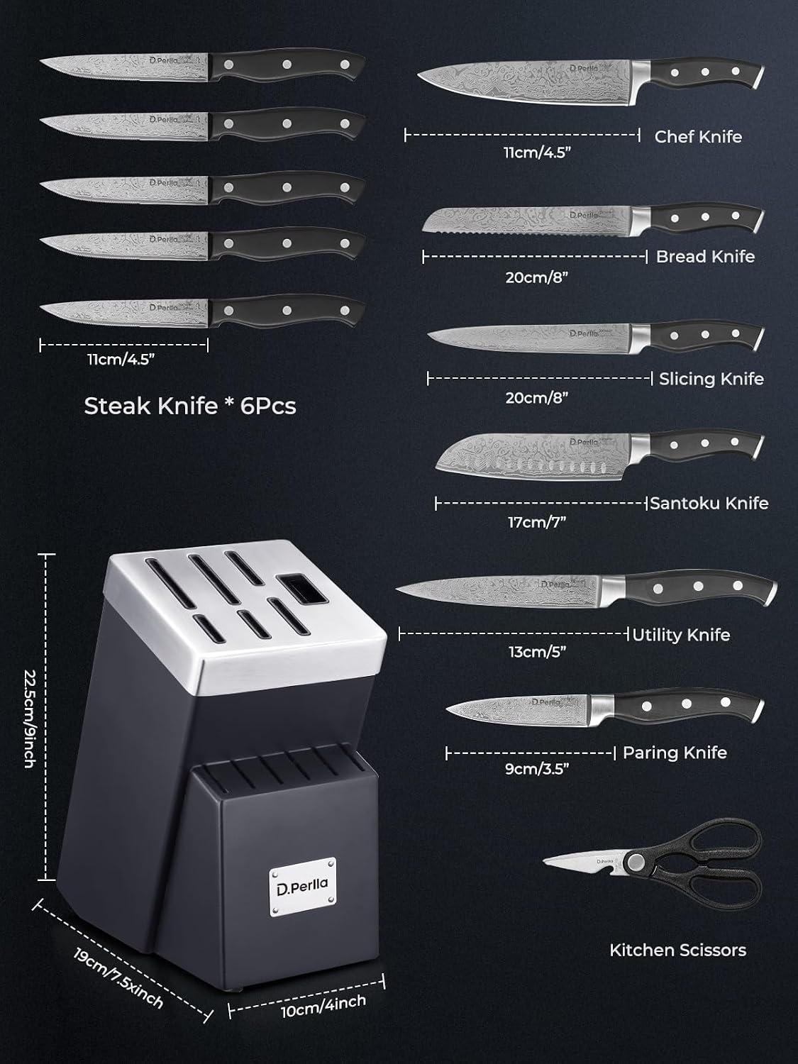 Thumbnail 2 de D.Perlla SDWD-S289 14-Piece Self-Sharpening Stainless Steel Knife Set