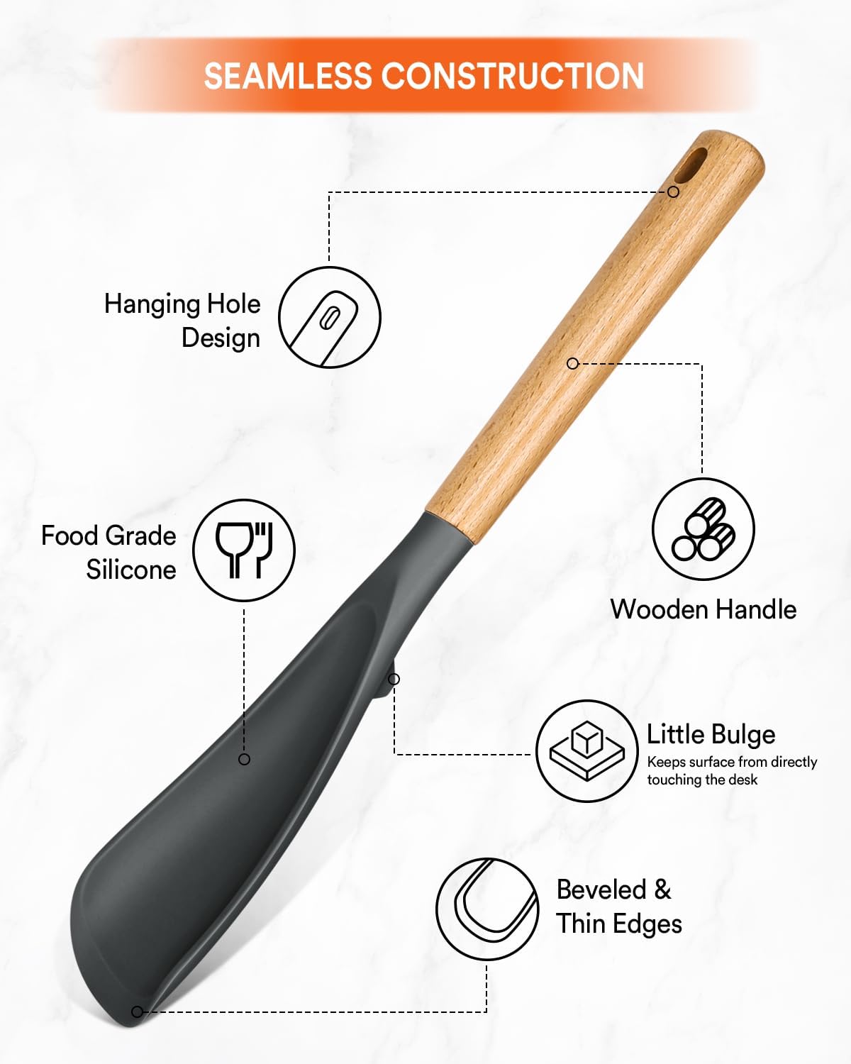 Detalle 2 de Cooking Spoon for Nonstick Cookwares with Wood Handle — 13.4 inch, Black & Grey