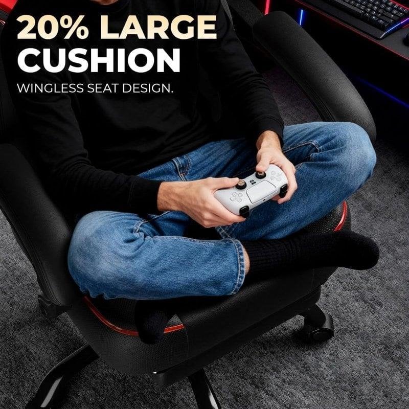 Detalle de GTPLAYER Silla Gaming con Reposapiés y Soporte Lumbar, Ajustable y Giratoria – 200 Kg – Negro