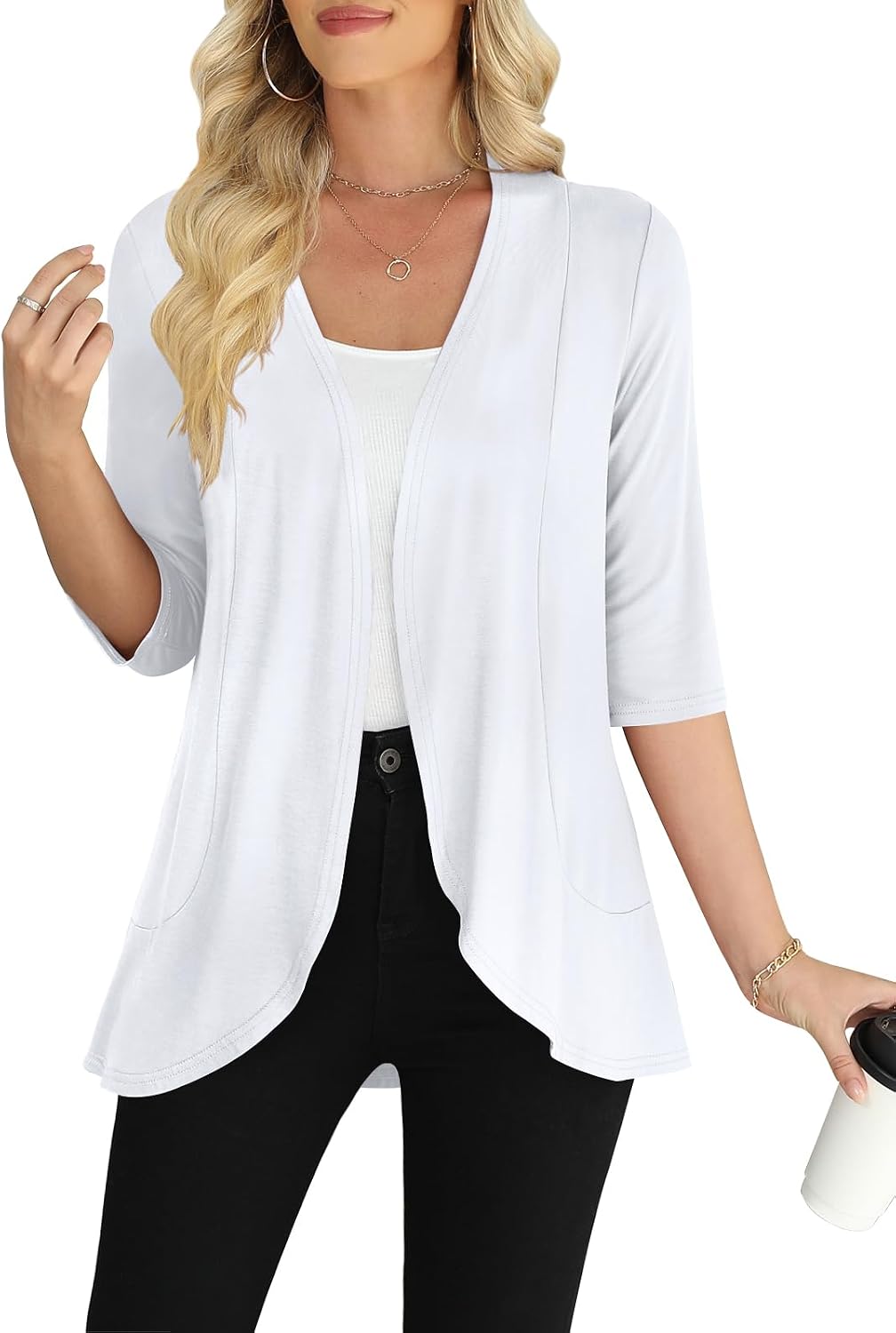 Detalle de Yincro Women’s Casual 3/4 Sleeve Open-Front Cardigan (Lightweight & Soft)