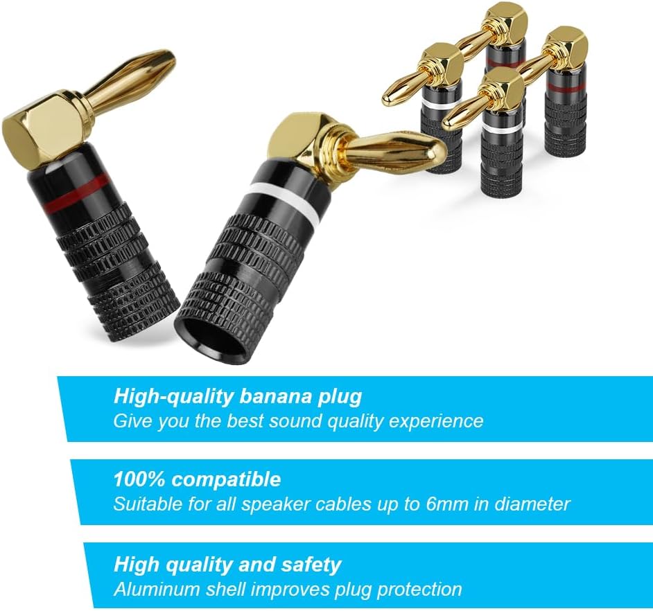 Thumbnail 5 de Aolso 4 Pcs 90 Degree Banana Plugs – Gold Plated 4.5mm Speaker Connectors