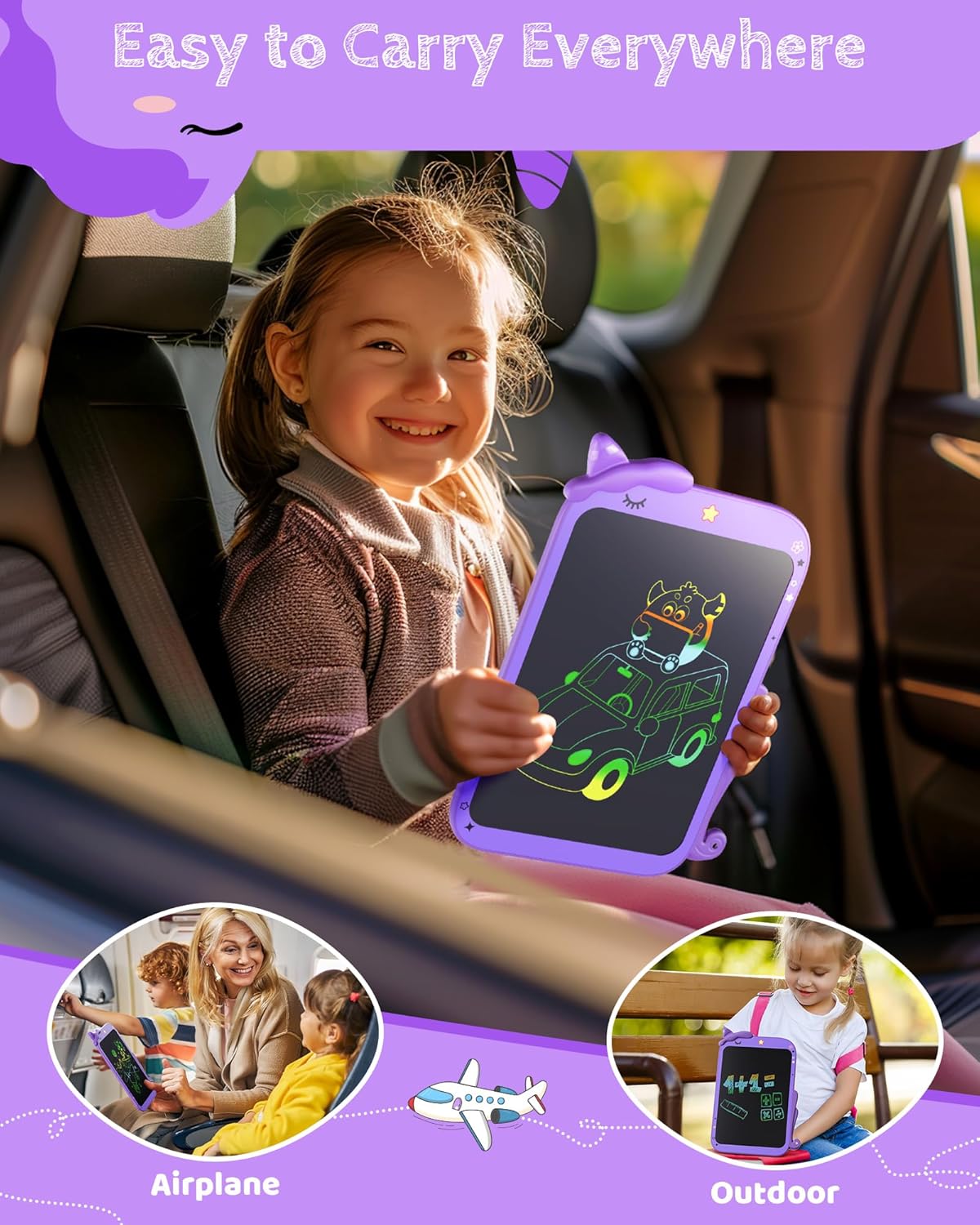 Detalle de ORSEN 10-inch LCD Writing Tablet for Kids – Dinosaur Doodle Board (Purple) for 3–8 Year Olds
