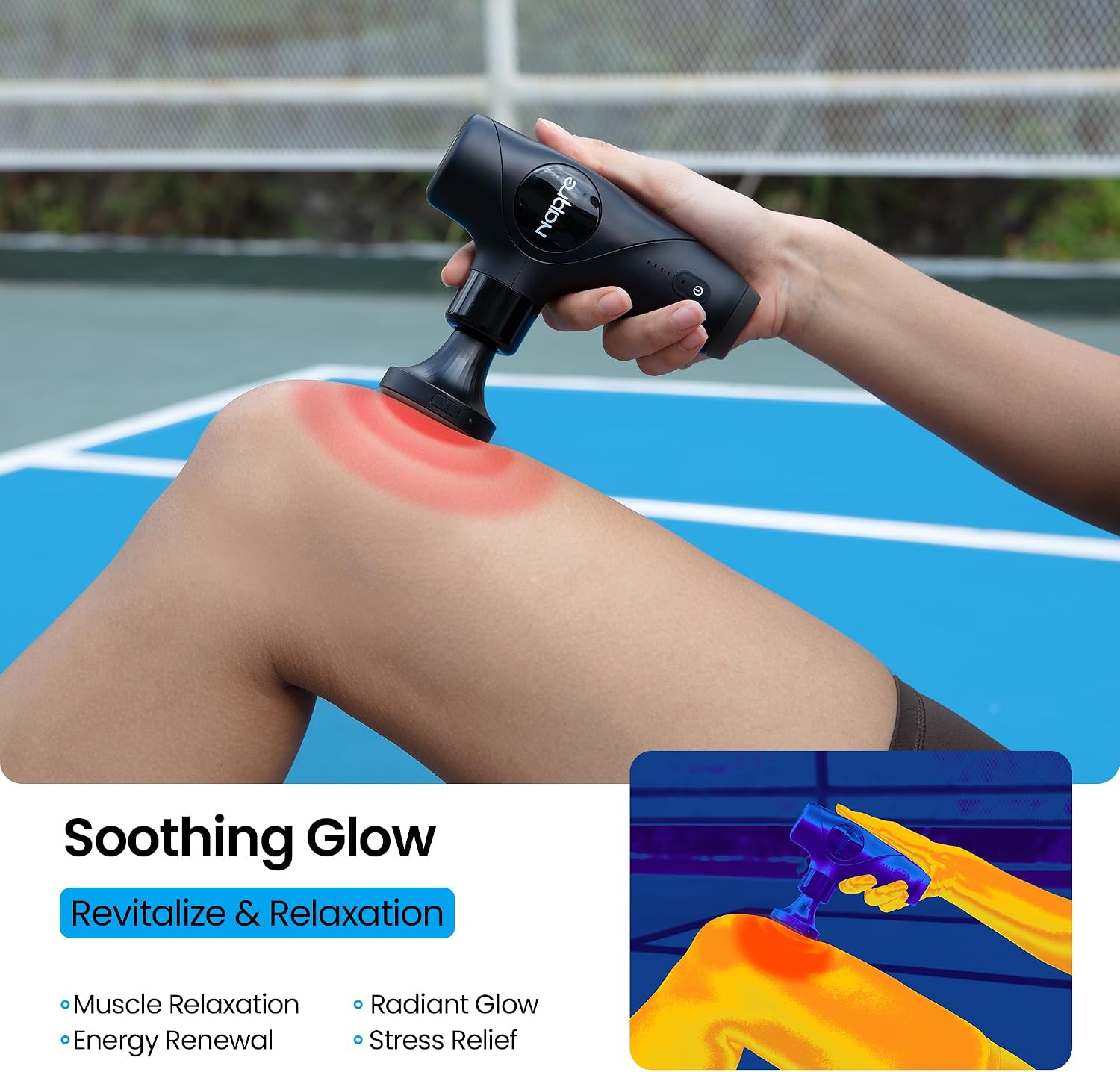 Detalle de NAPRE Mini Pistolet de Massage 3 en 1 avec Tête Chaude et Lumière Rouge