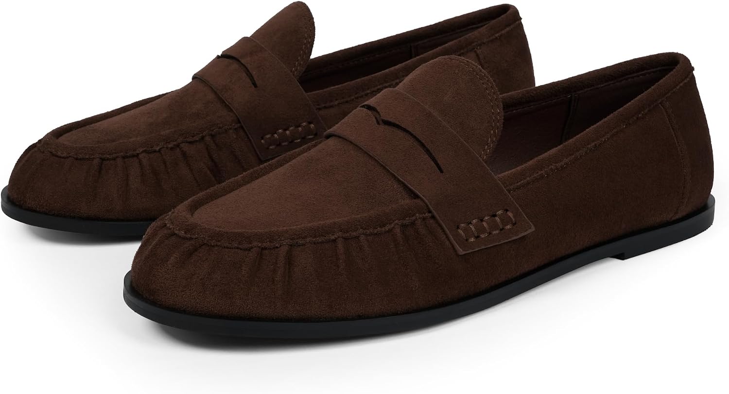 Detalle 2 de QIY Women's Penny Loafers, Cushioned Slip-On Flats with Ruched Toe