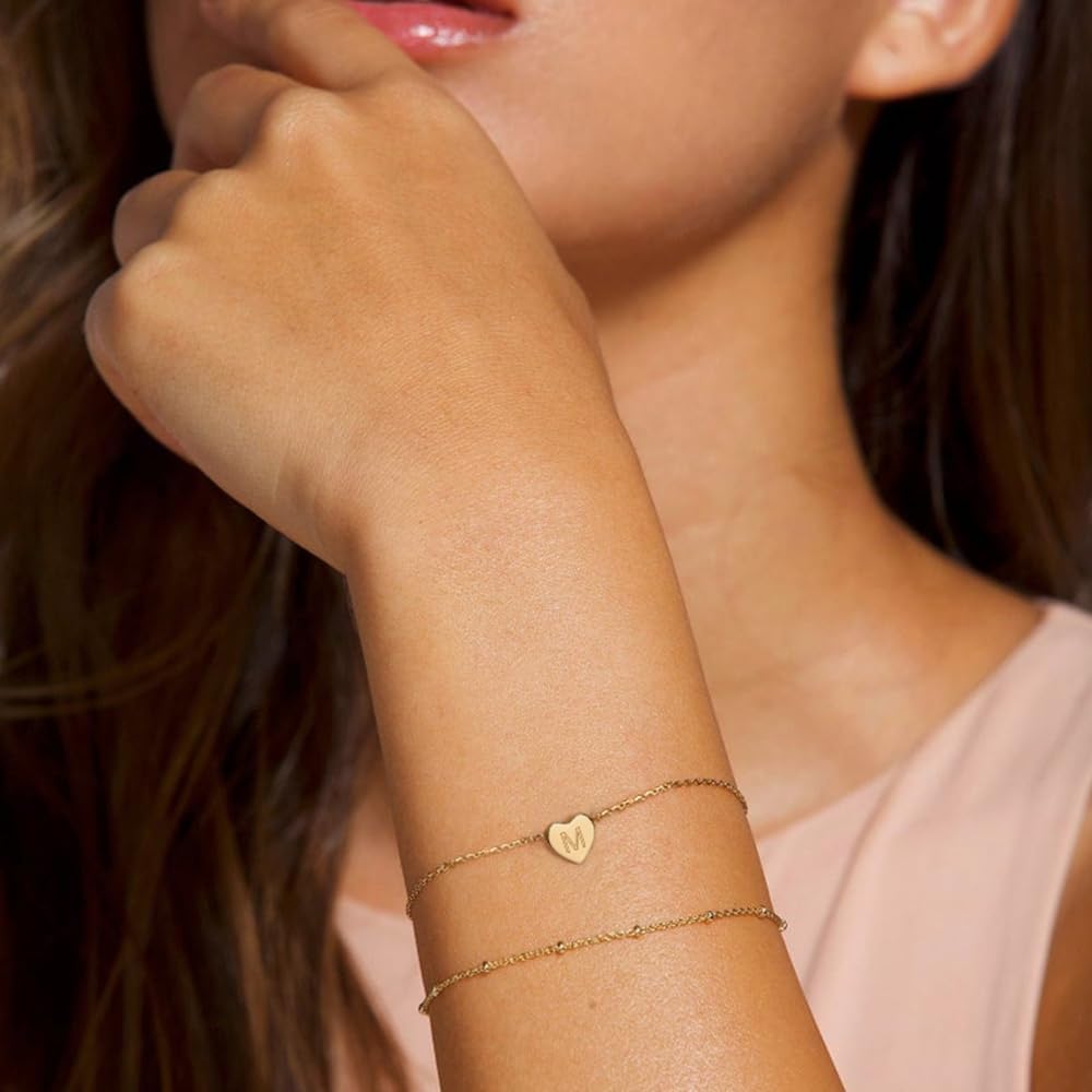 Thumbnail 1 de TINGN Bracelet cœur en or 14 carats pour femme – personnalisé avec initiales