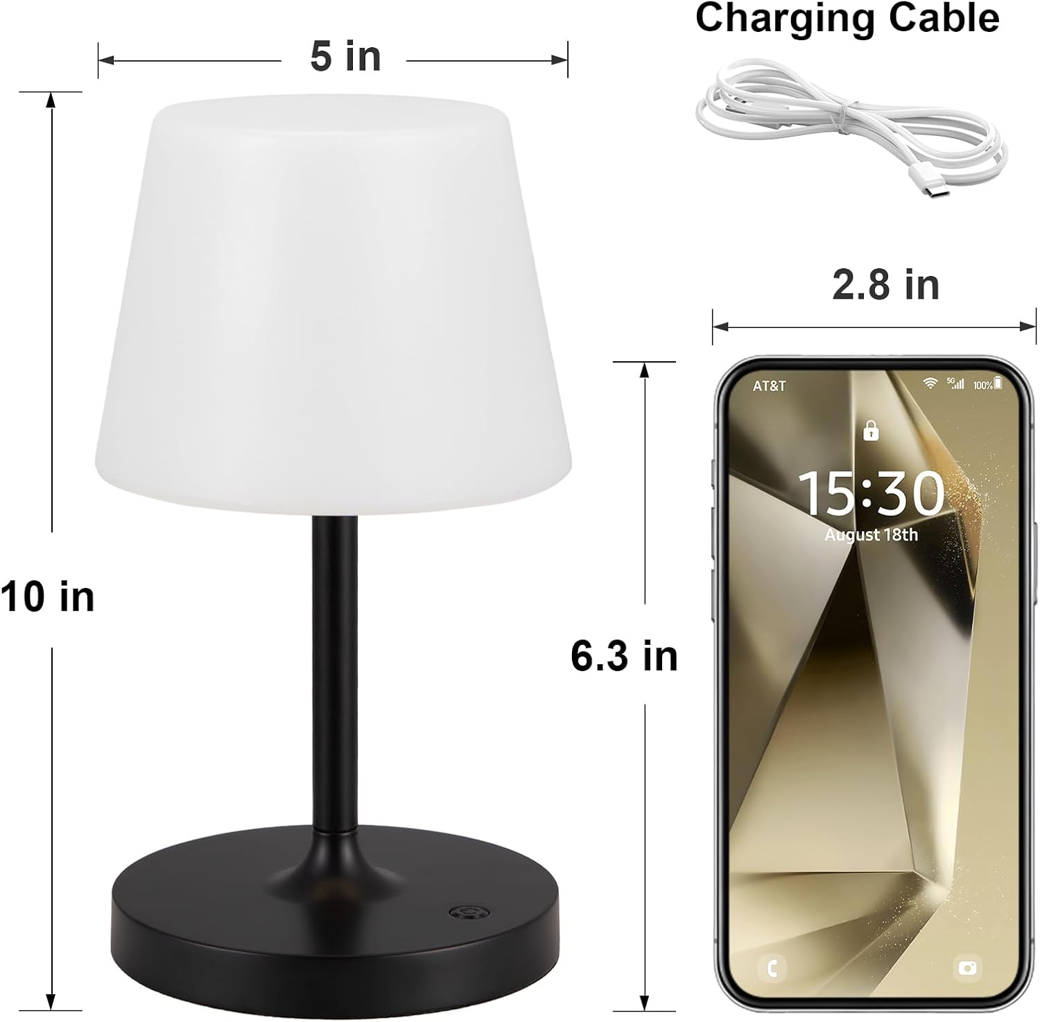 Thumbnail 6 de Fenmzee LED5-CA Rechargeable Table Lamp, Black, IP54, Touch Dimming
