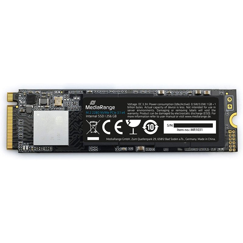 Detalle de Mediarange MR1031 256GB SSD M.2 NVMe PCIe 3.1: rendimiento rápido para tu PC o portátil