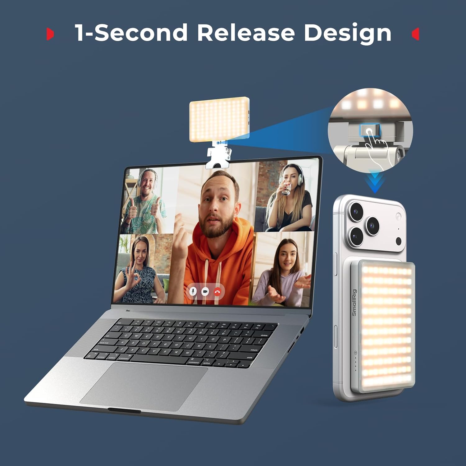 Thumbnail 4 de SMALLRIG M3: Luce video magnetica LED clip-on 120 LED, 2700–6500K, 2000 mAh, USB-C, bianca