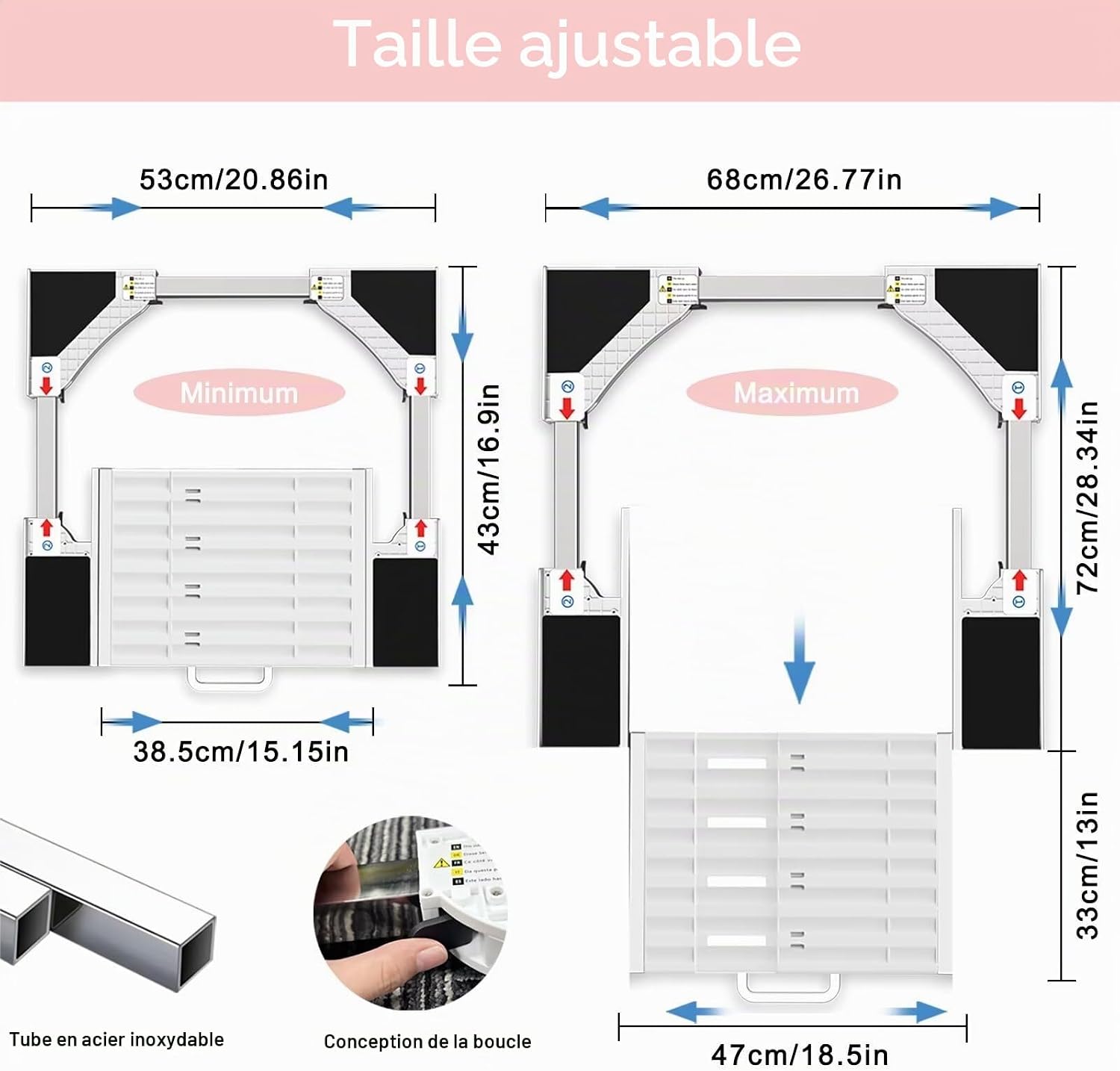 Detalle 2 de NIUXX Cadre Intermédiaire pour Laver avec Étagère — Kit d’empilage universel et confortable