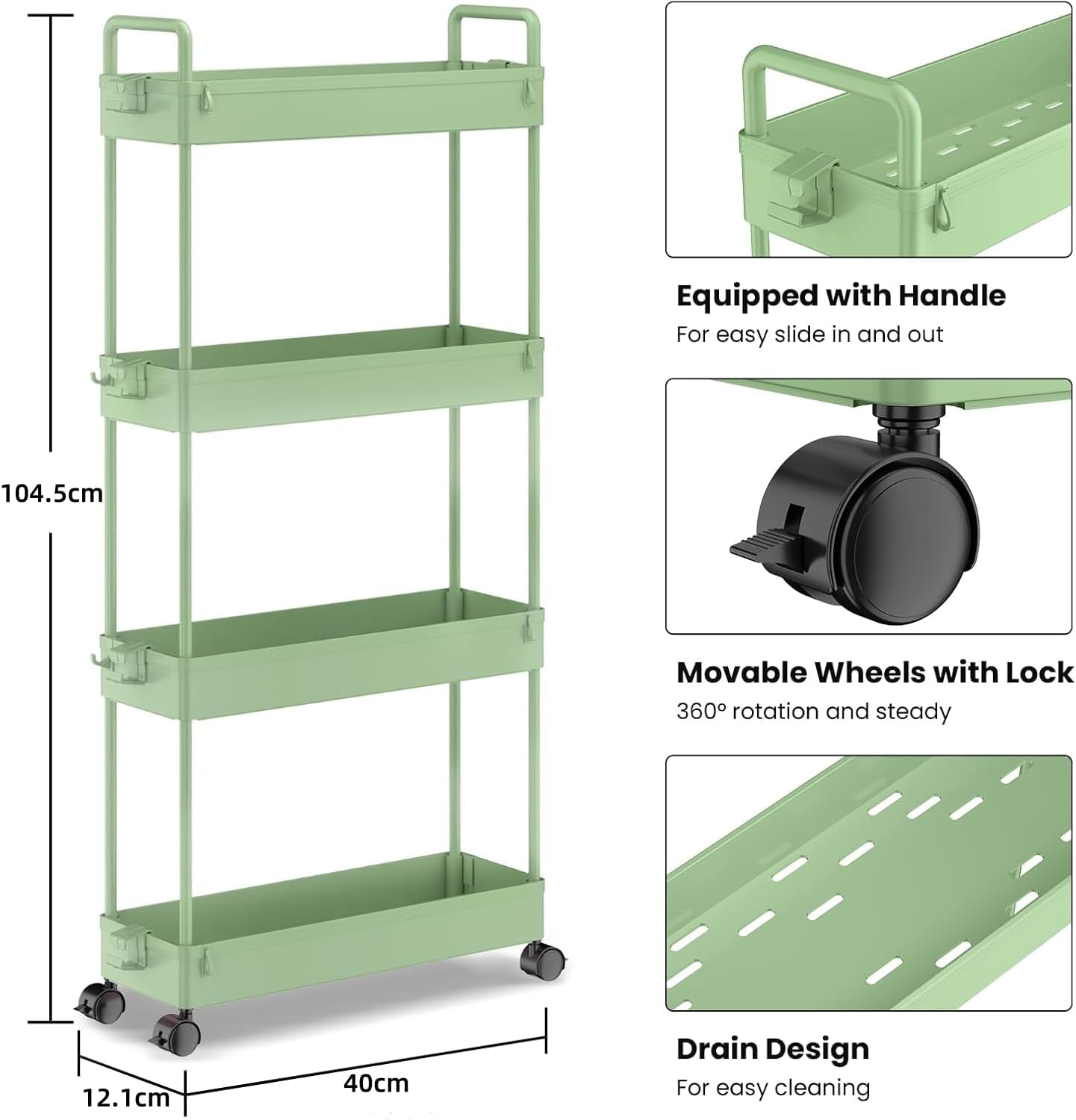 Detalle 2 de SOLEJAZZ 4-Tier Slim Storage Trolley 12x39x92cm