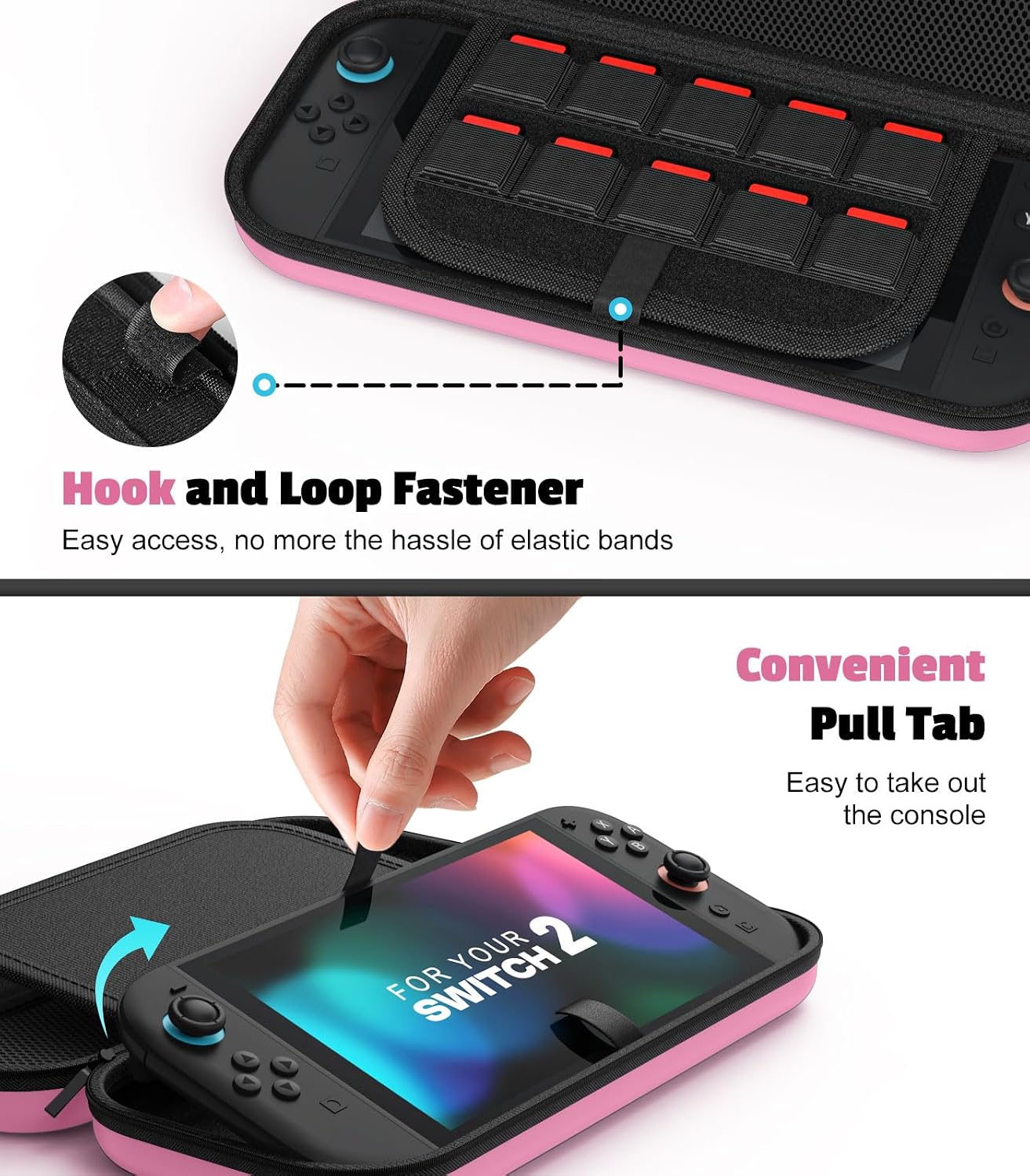 Thumbnail 4 de MoKo Carrying Case for Nintendo Switch 2 (2025) – Protective Hard Shell, 10 Game Cartridges, Pink