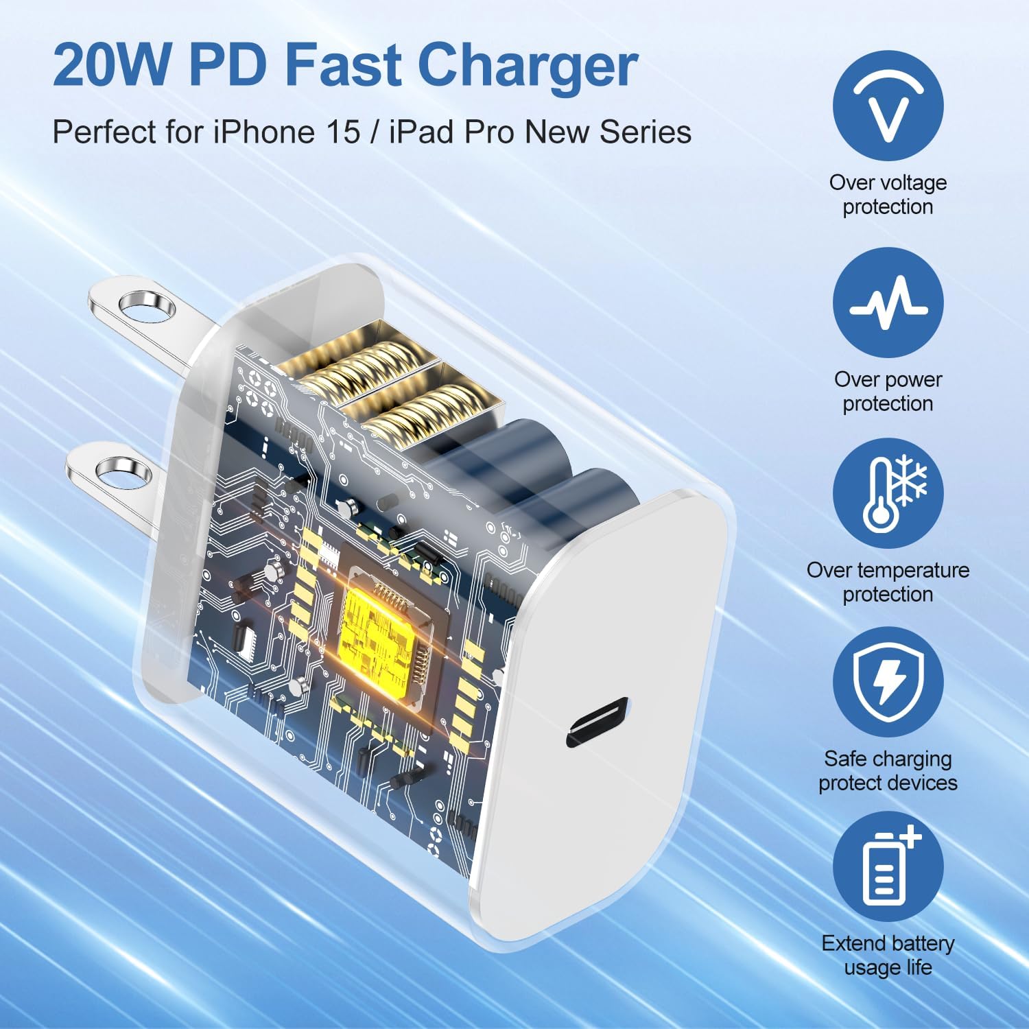 Detalle 2 de Yievis ZYH-J03 20W USB-C Charger Set with 10ft Cable