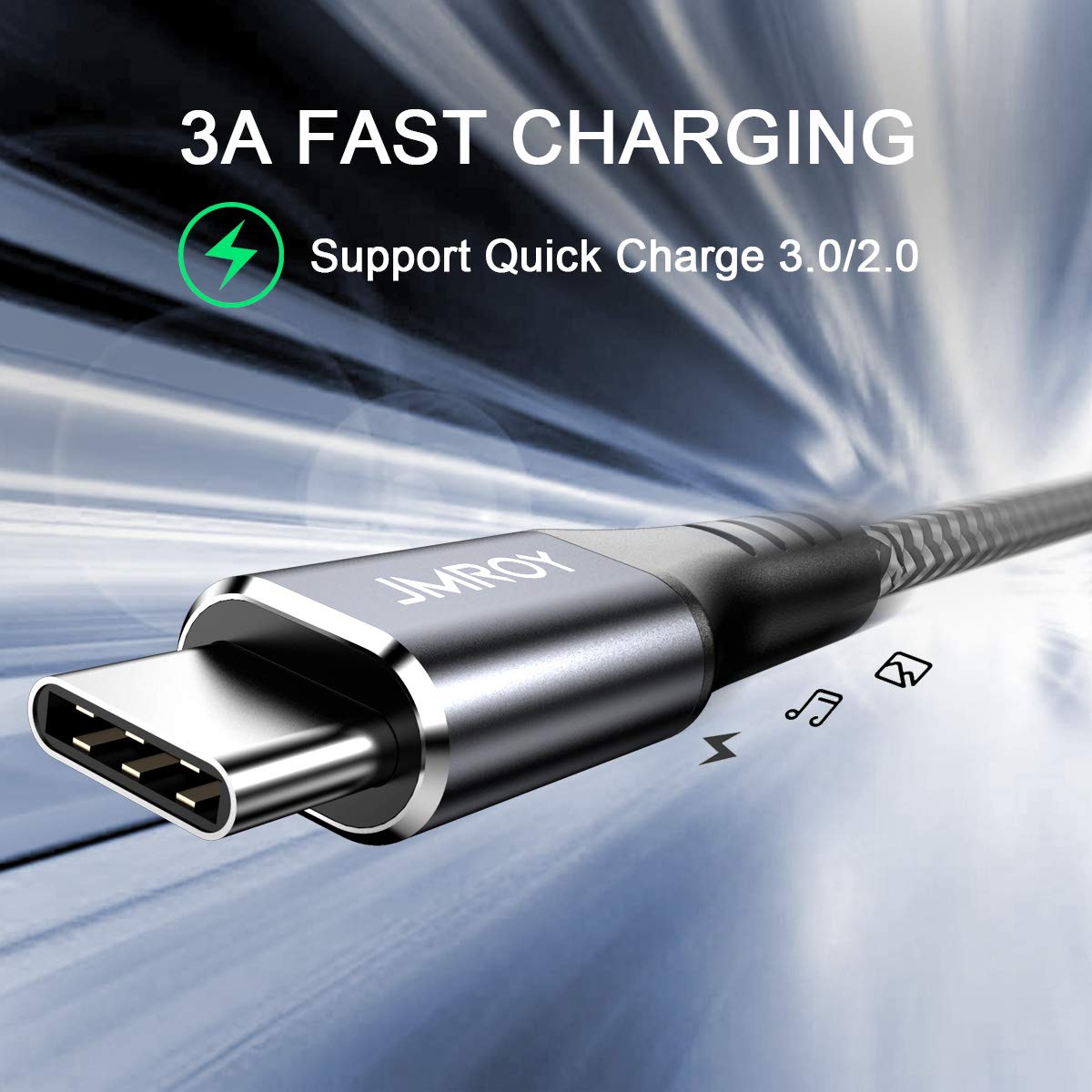 Thumbnail 1 de USB C Cable 3M (3m / 10ft) USB A to USB C Charger Cable, Nylon Braided, 3A, 480Mbps – Compatible with Samsung, Google Pixel, Huawei and more