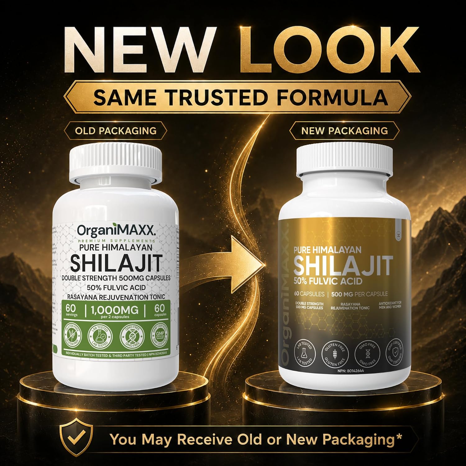 Detalle de OrganiMAXX. 500 mg Organic Himalayan Shilajit Capsules, 50% Fulvic Acid