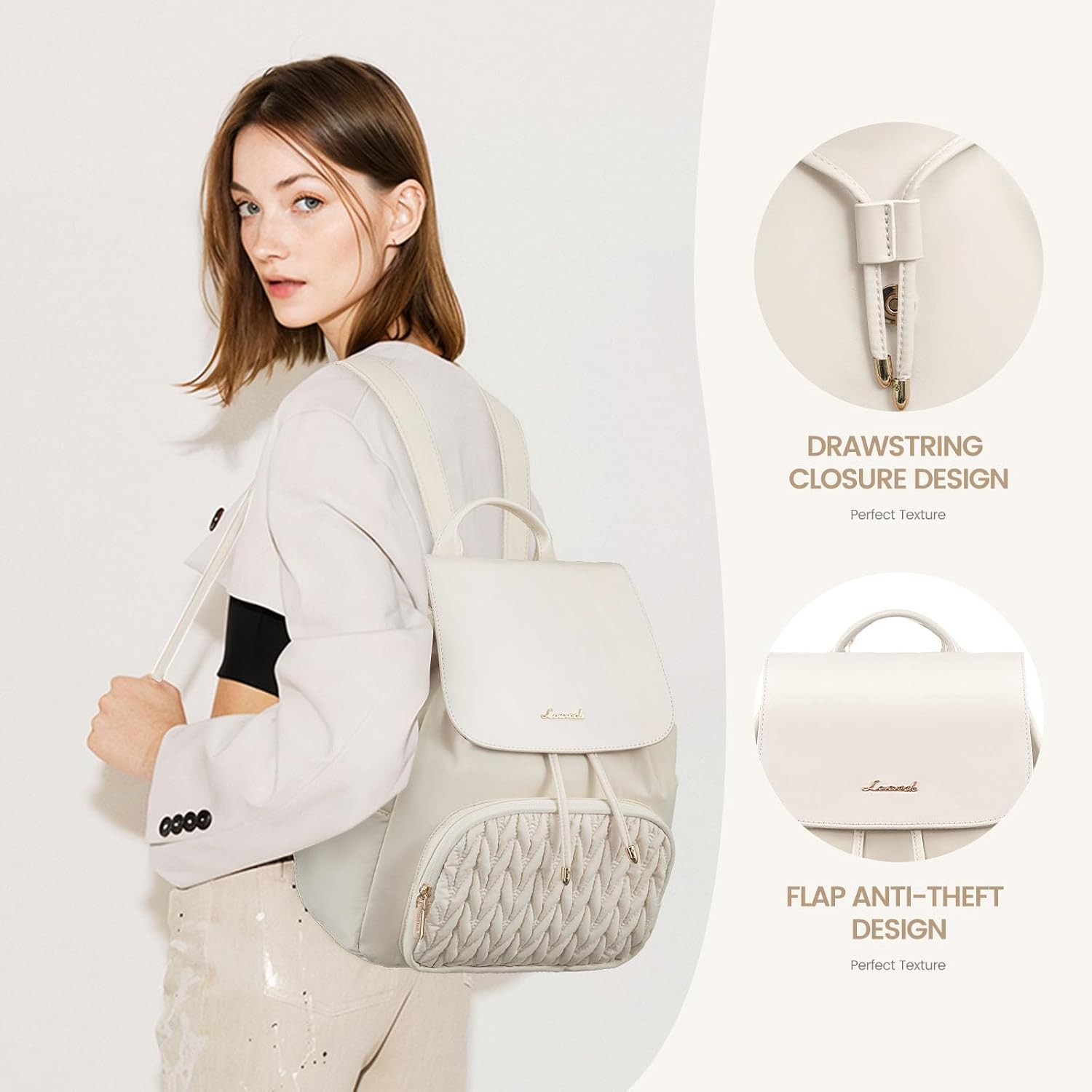 Thumbnail 1 de LOVEVOOK women’s small fashion backpack (beige) – waterproof anti-theft mini rucksack for school, work & travel