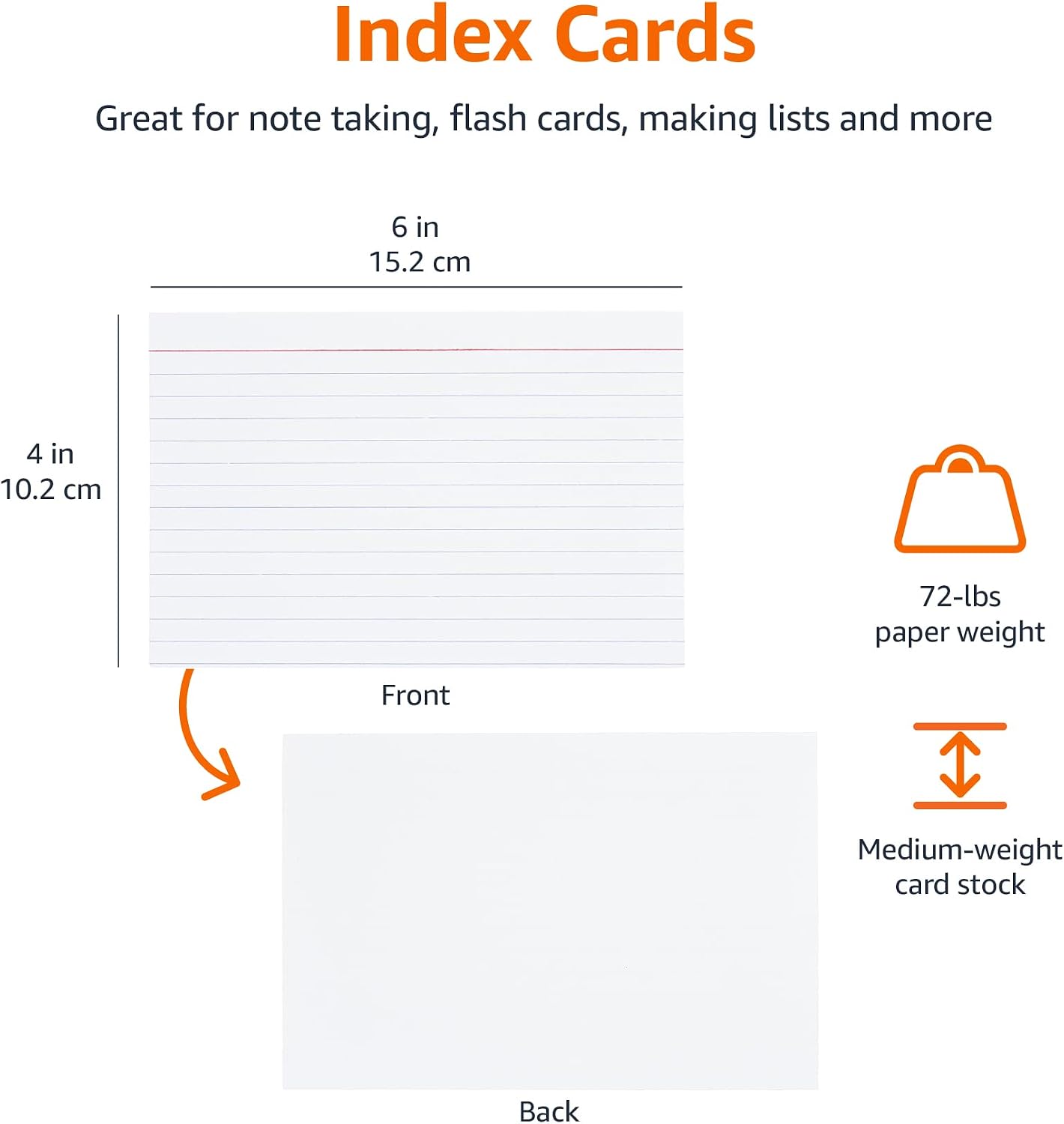 Detalle de Amazon Basics Ruled Lined 4" x 6" Index Cards, 500-Count (5 Packs of 100)