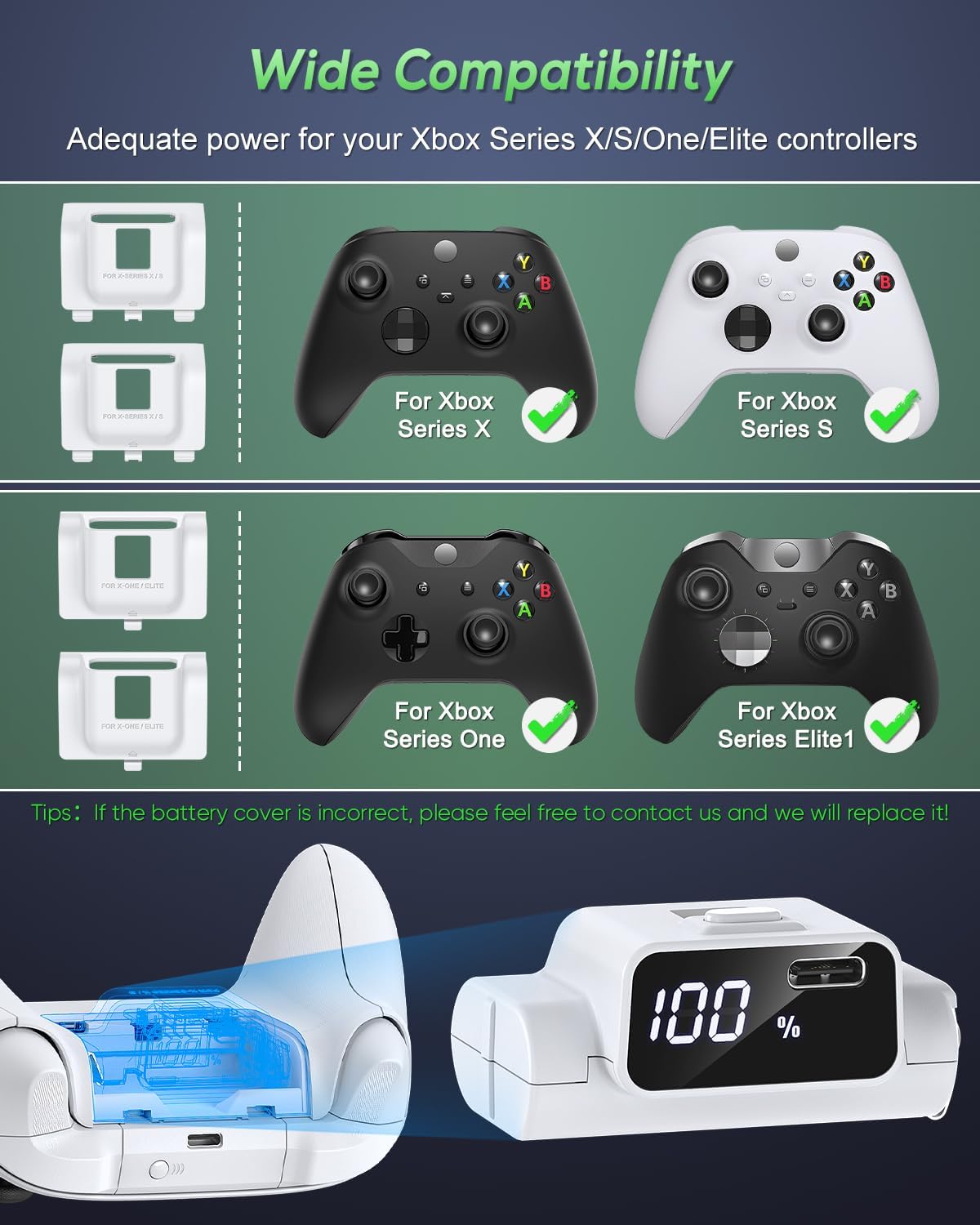 Thumbnail 3 de [LED Display] YUANHOT Rechargeable Battery Pack for Xbox Controllers – 2 Pack, 5520mWh, Fast Charging