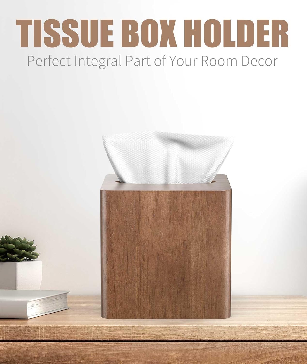 Detalle de Livelab Tissue Box Cover Square – Oak Wood Cube for Modern Farmhouse Decor