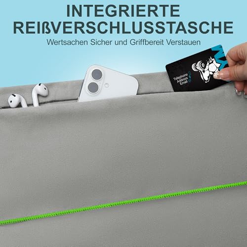 Thumbnail 4 de Jokisa Fitness Handtuch 2er Set – 120 x 50 cm, Mikrofaser mit Kapuze und versteckter Reißverschlusstasche (Hellgrau-Grün)