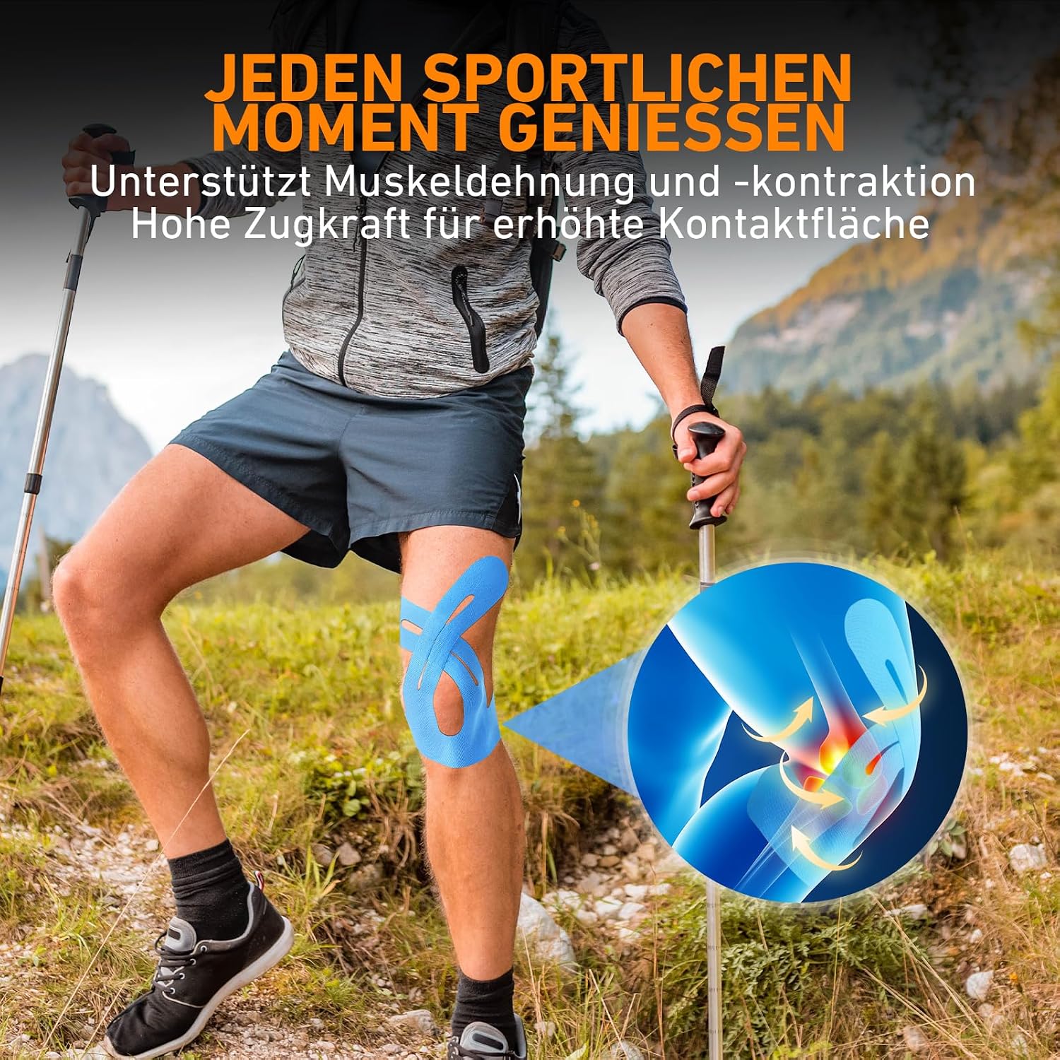 Detalle 2 de PreCut Kinesiotapes Kinesiologie-Tapes (vorgeschnitten) für Knie – wasserfest, elastisch & hautfreundlich, 10 Streifen – blau