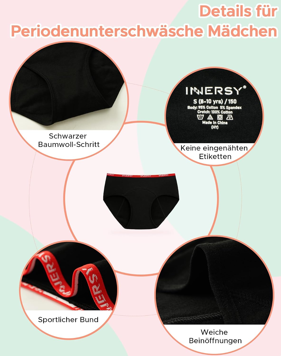 Thumbnail 2 de INNERSY Periodenunterwäsche für Mädchen aus Baumwolle – 3er Pack