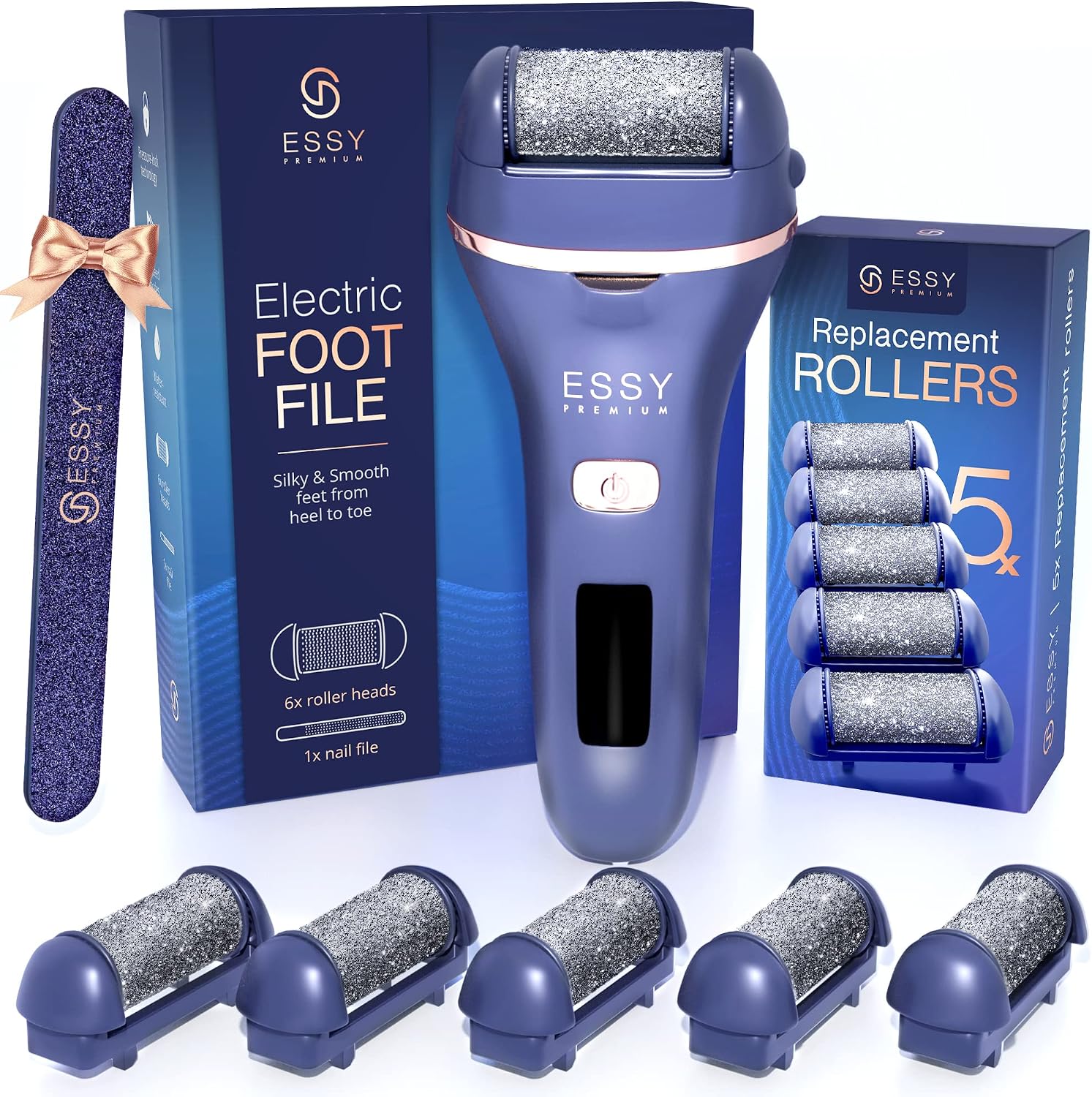 Detalle de Essy Electric Foot File Rechargeable with 5 Replacement Rollers (Navy)