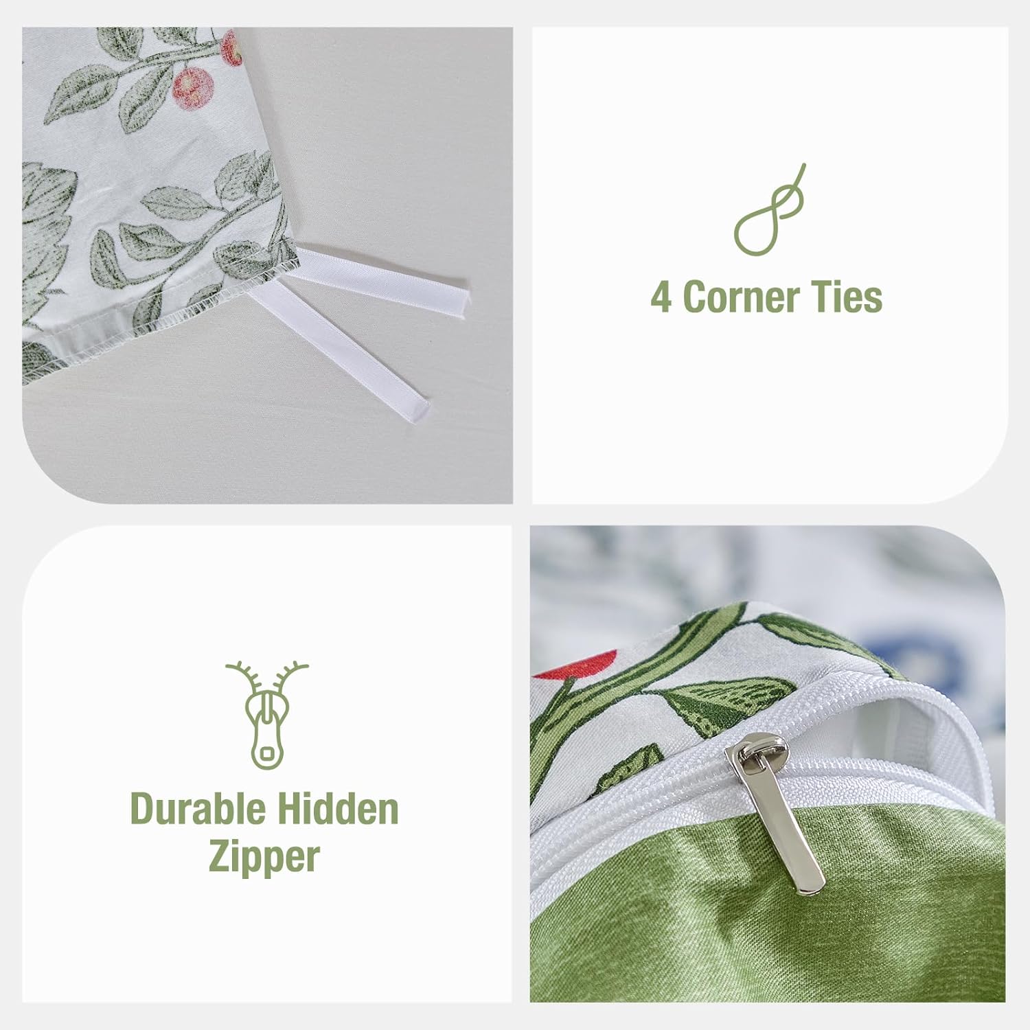 Thumbnail 5 de Lekesky 200 Thread Count Cotton Super King Duvet Set with Floral Green Pattern