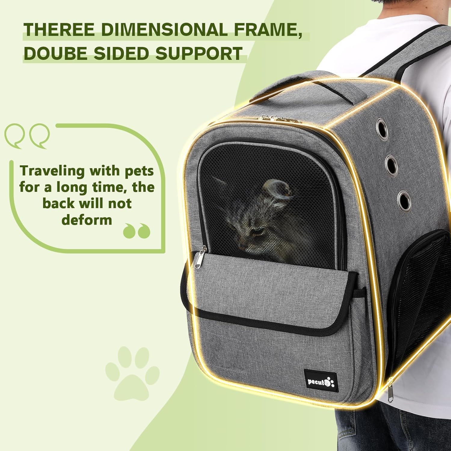 Detalle de Pecute Pecute Respirant sac à dos de transport pour chat et petit chien avec matelas en peluche amovible