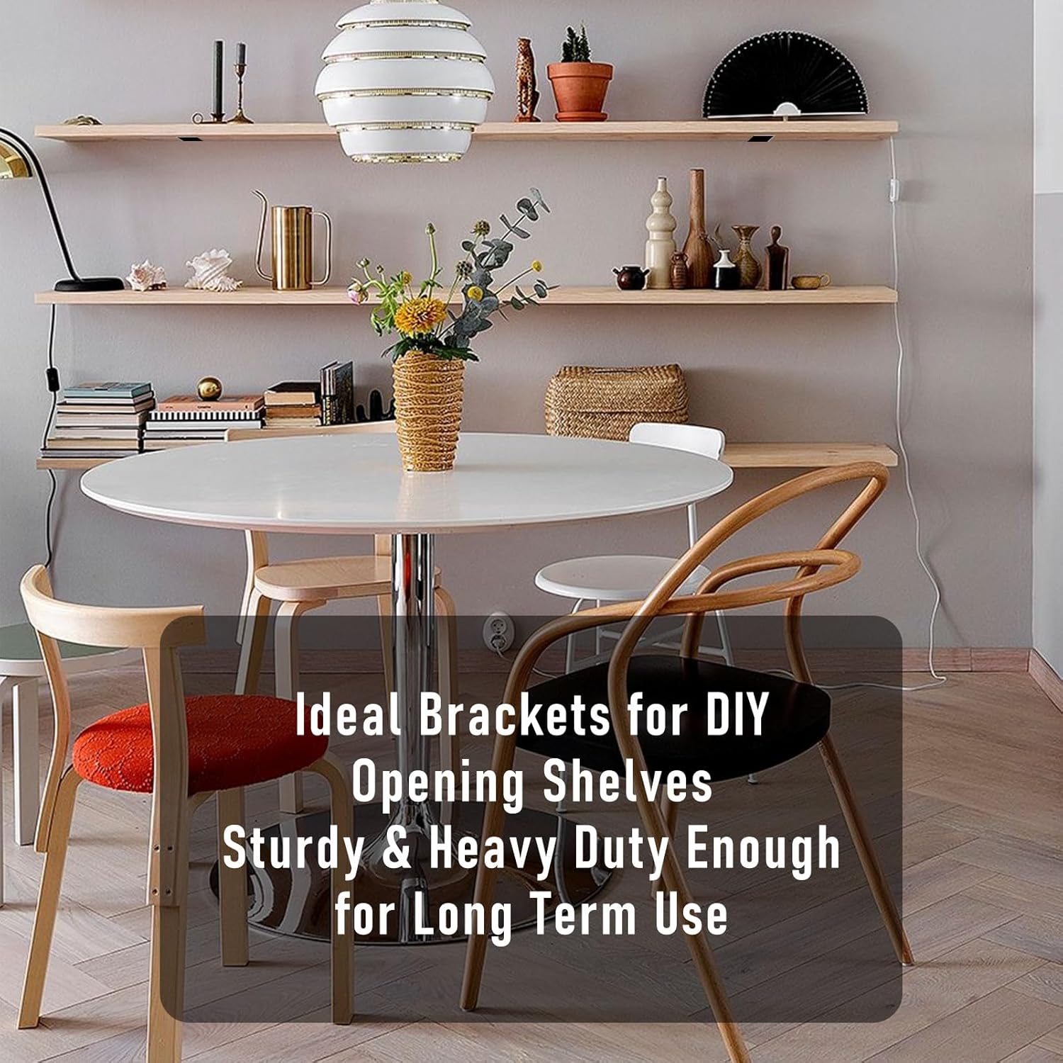 Thumbnail 5 de Heavy Duty Floating Shelf Brackets 4 inch (8 Pack) – Solid Steel L-Shaped Wall Supports, White