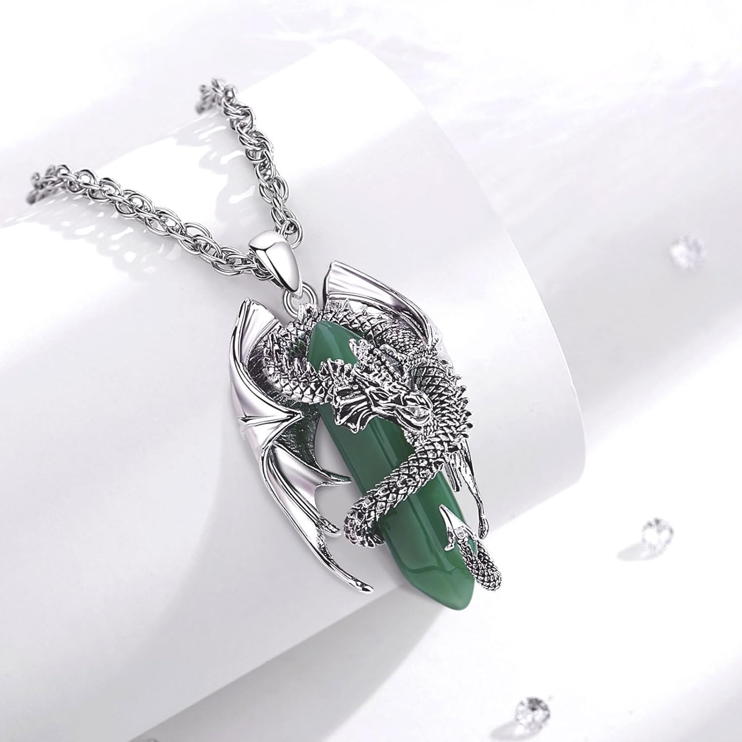 Thumbnail 2 de INFUSEU Kristall Drachen Kette – Nordischer Drache, sechseckiger Edelstein Anhänger