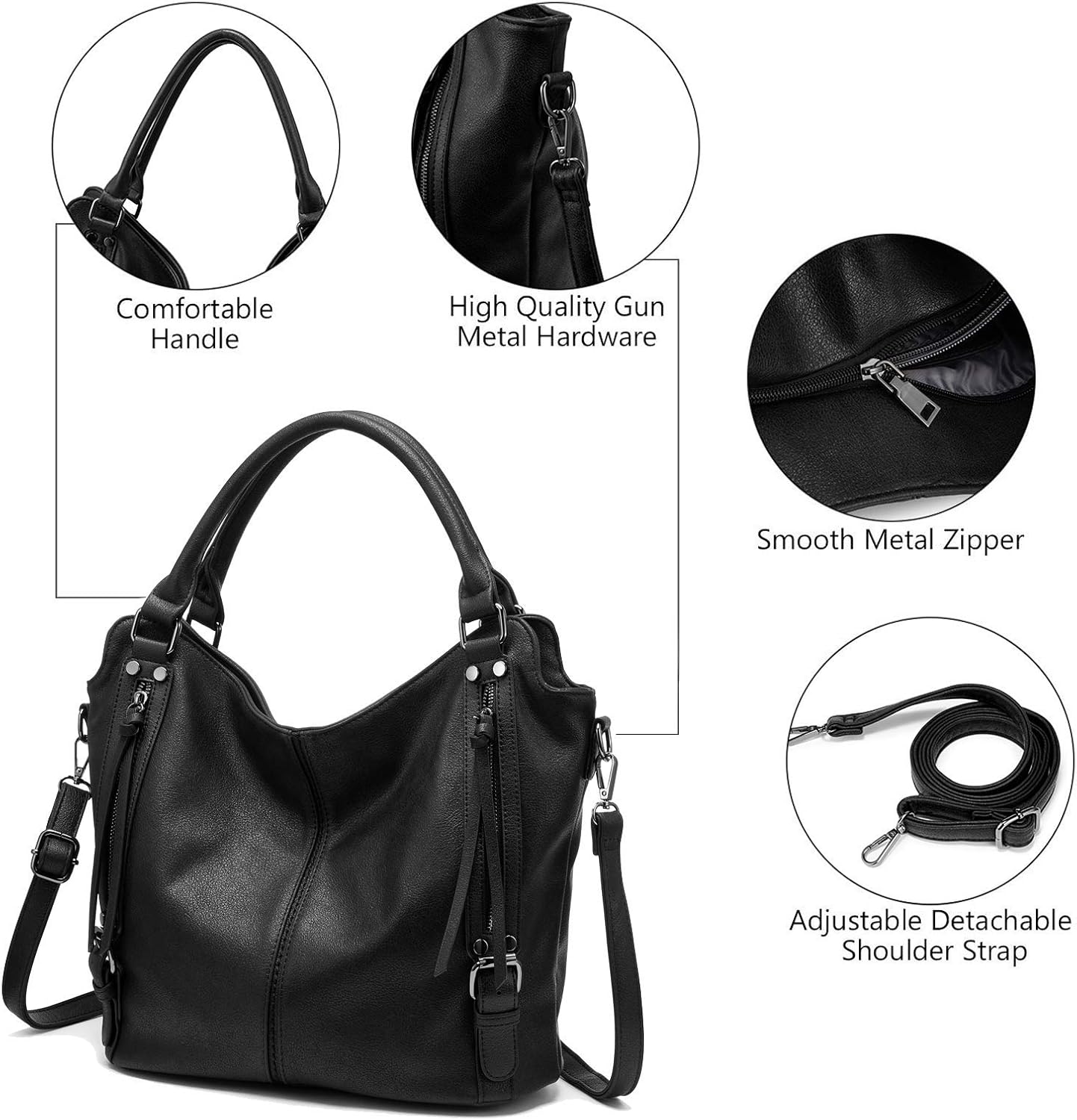 Thumbnail 3 de Realer Borsa Donna Set Medio: Borsa a Mano Ecopelle Nero + Tracolla, 2 Pezzi
