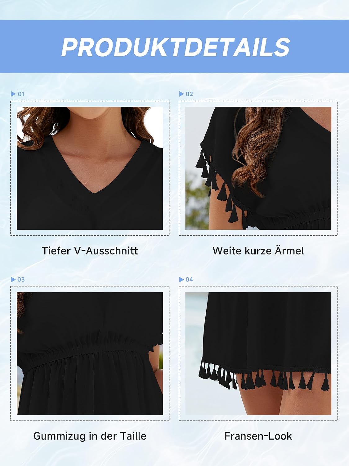 Detalle de StylSense Strandkleid Damen – leichter Bikini Cover Up mit V-Ausschnitt, Boho-Fransen und Taillenband
