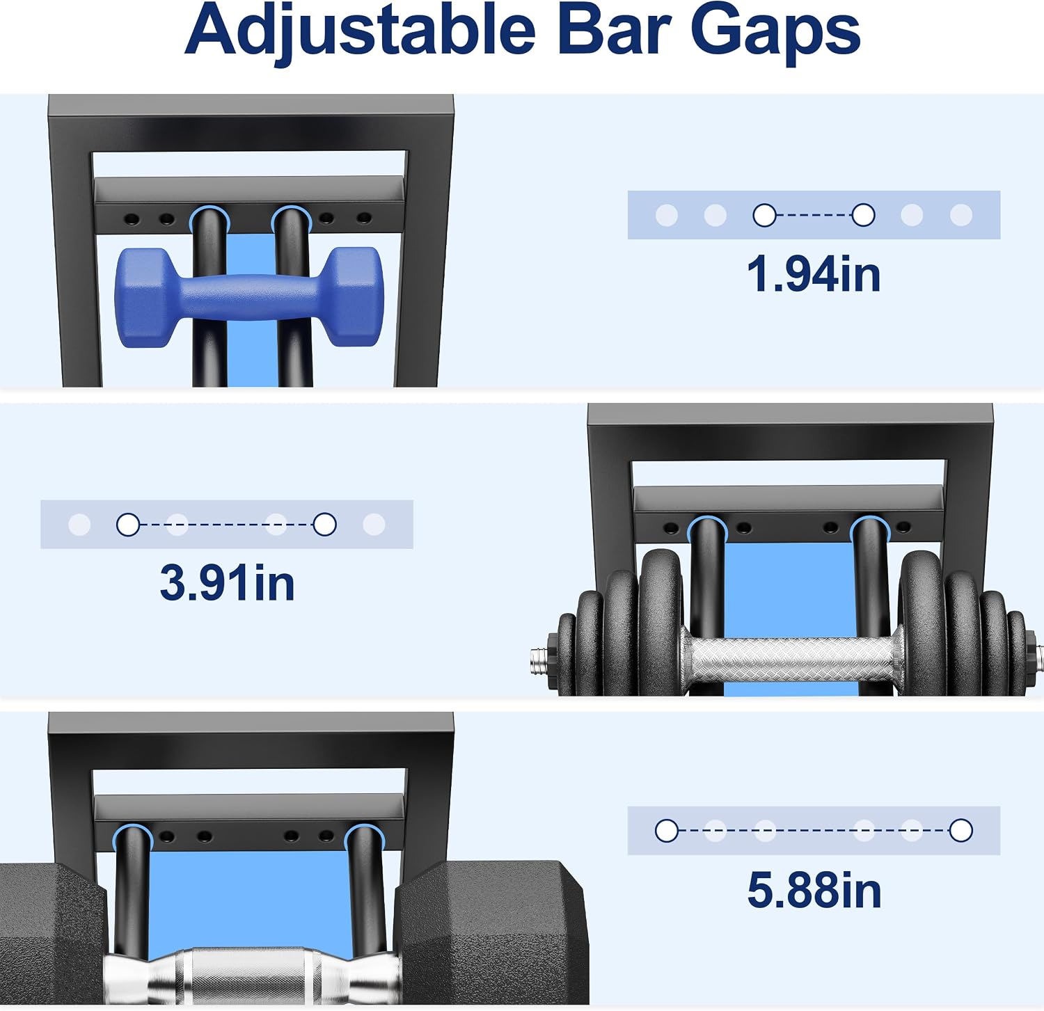Detalle 2 de Josmimic 3-Tier Dumbbell Rack, 20-Inch, Adjustable Spacing, Steel