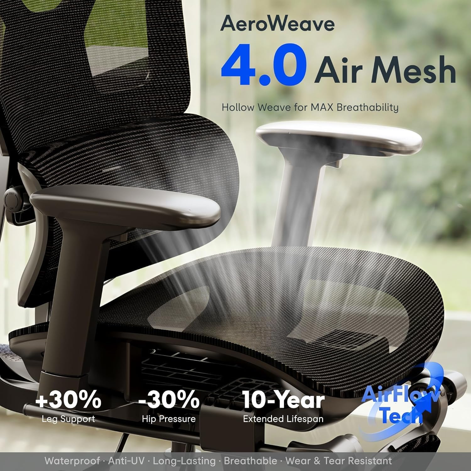 Thumbnail 6 de FLEXISPOT ErgoX ergonomic office chair with footrest, 3D armrests and 3D headrest (grey)