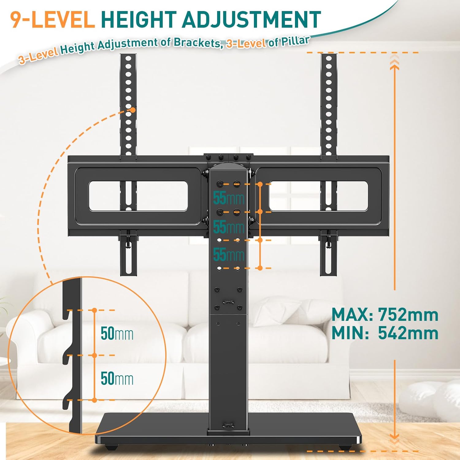 Detalle 2 de ELIVED EV017 Swivel TV Stand 37–70"