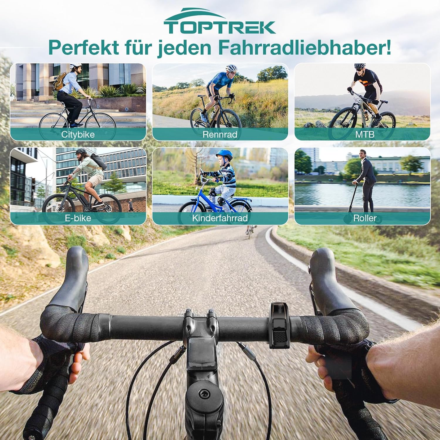 Thumbnail 6 de toptrek Fahrradklingel Mountainbike 2026 – 110 dB, Alu-Legierung, für Lenker 22,2–31,8 mm