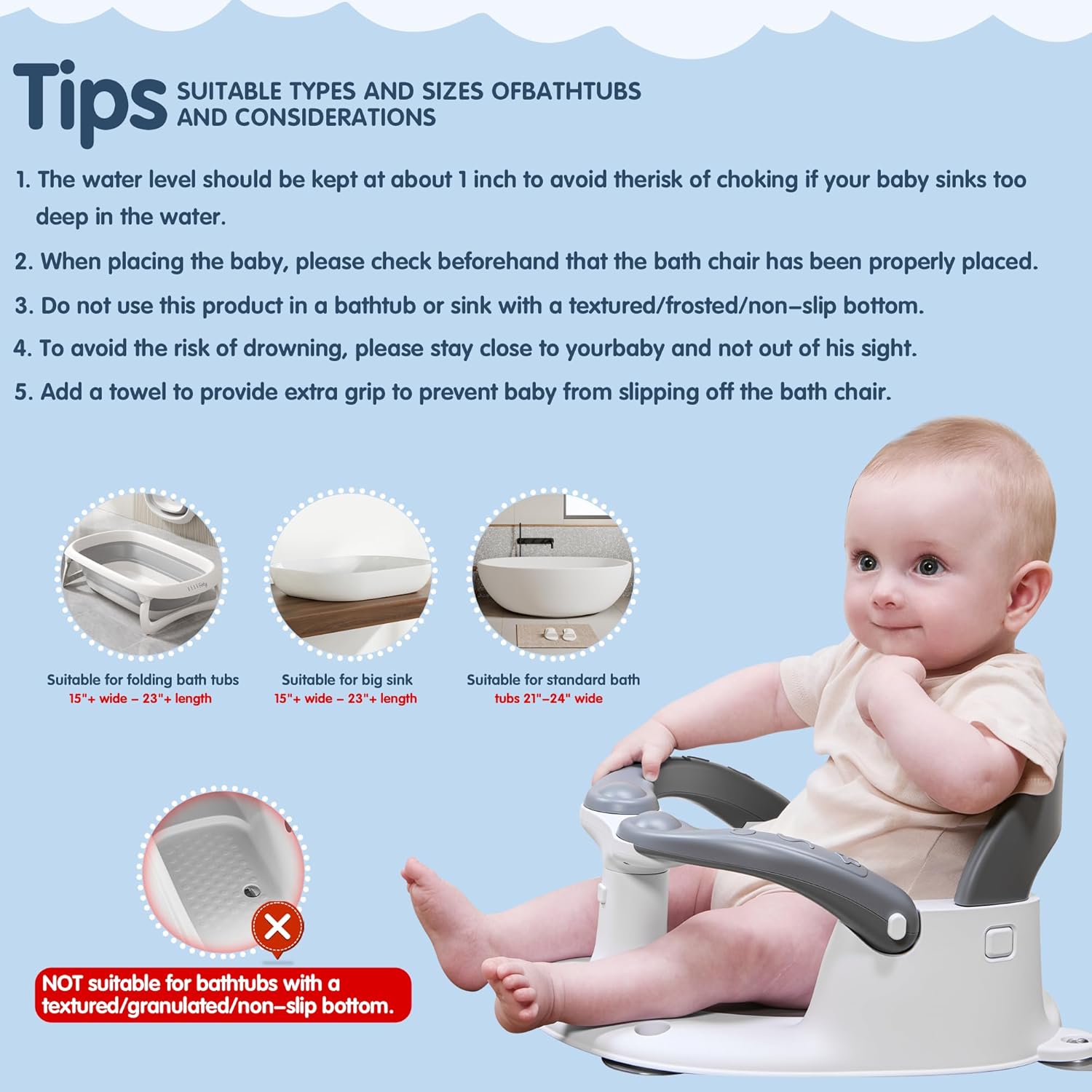 Thumbnail 6 de babove Baby Bath Seat for Babies 6 Months & Up with Thermometer Sticker – Safe Sit‑Up Chair in Grey