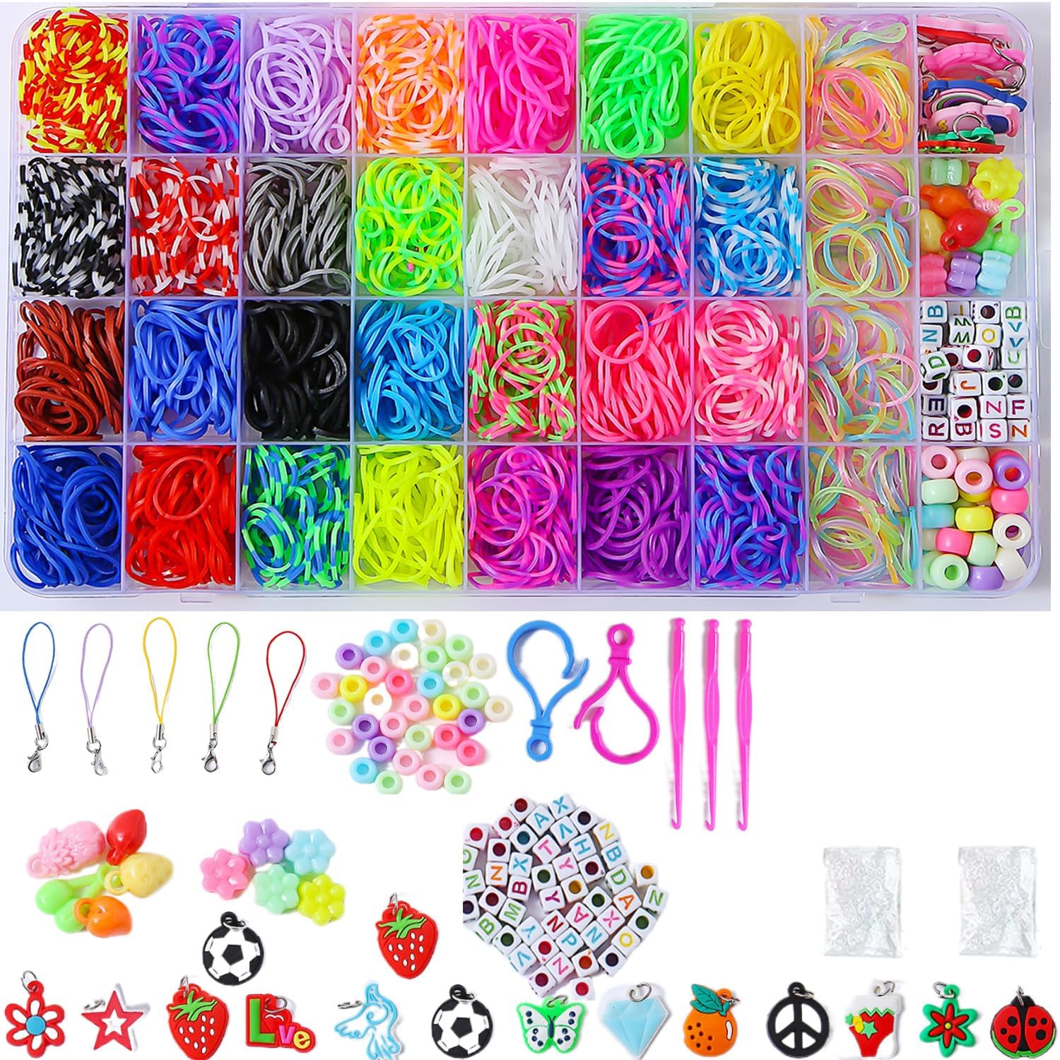 Thumbnail 5 de JIYAKO 11000+ Rubber Band Bracelet Kit (28 Colors) with Loom, Clips, Beads, Charms & Storage Case