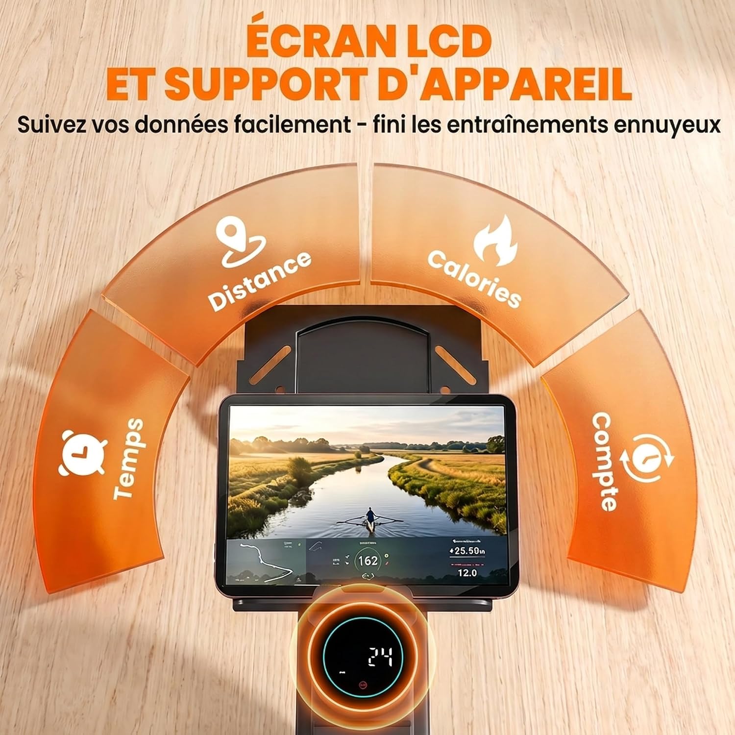 Thumbnail 5 de SPORTNOW A90-457V00BK roeitrainer met 16 magnetische weerstandsniveaus en LCD-display