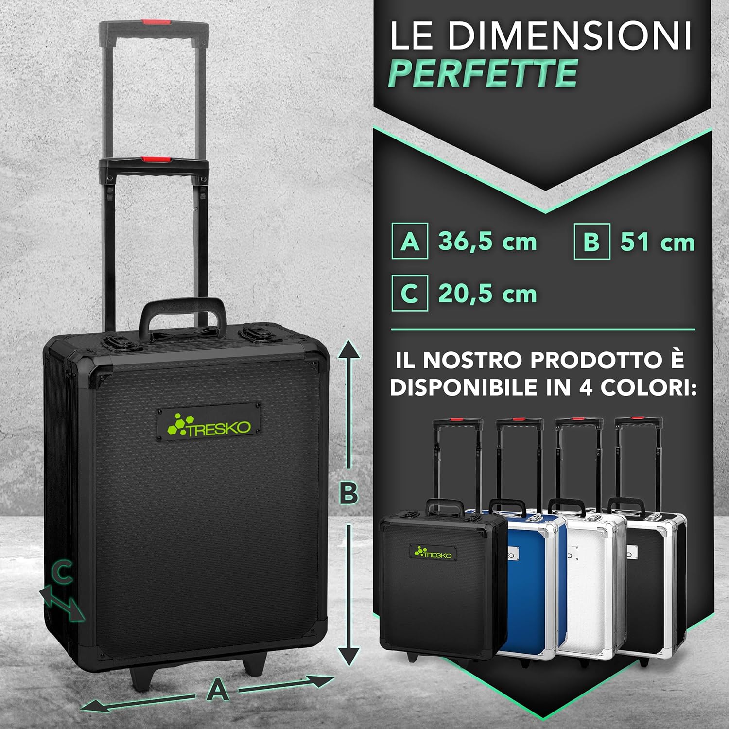 Thumbnail 4 de TRESKO Valigia degli attrezzi 949 pezzi – cassetta portattrezzi con trolley verde