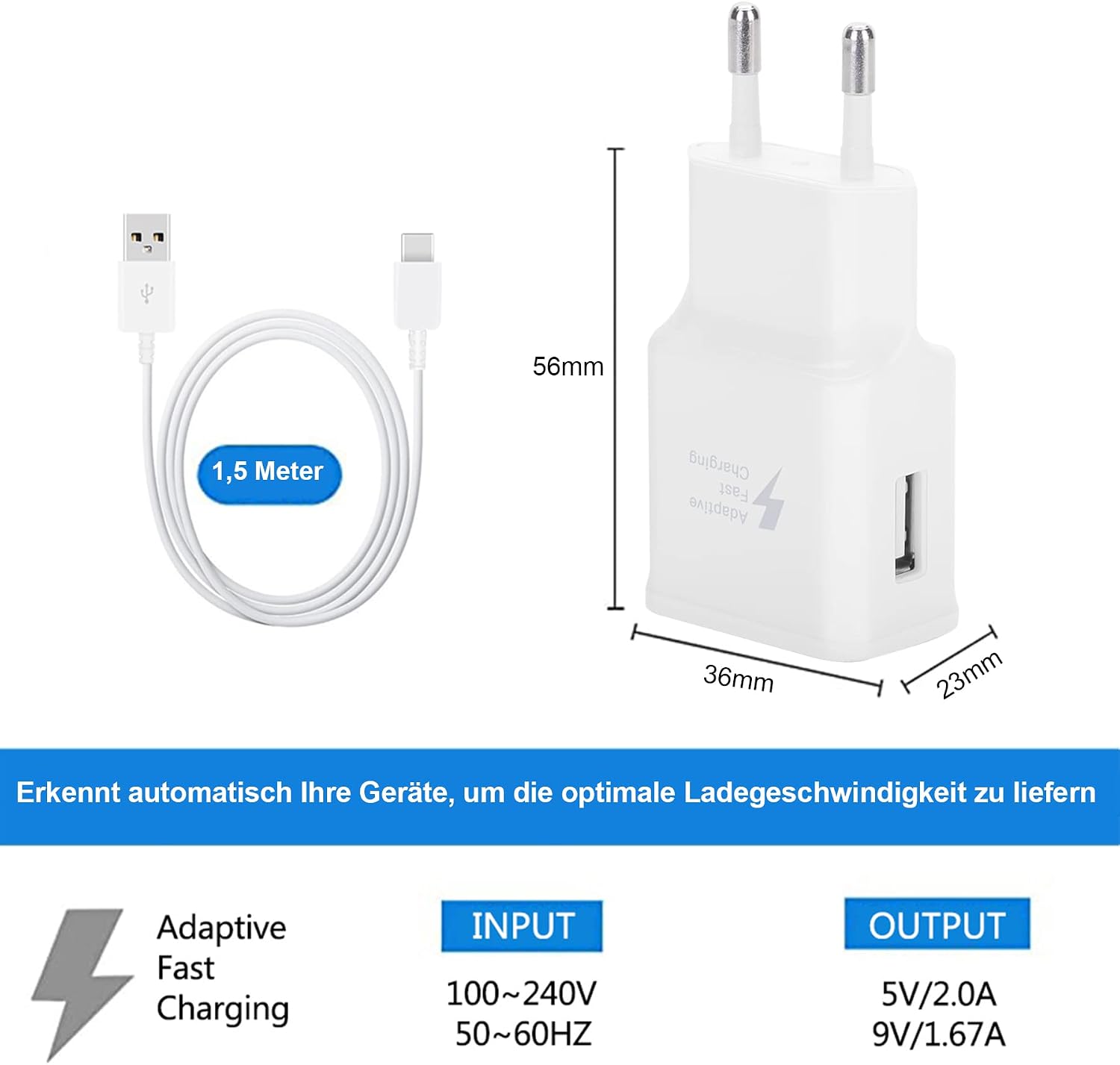 Detalle de KAIMENGLONG 2er-Pack Schnellladegerät 15 W