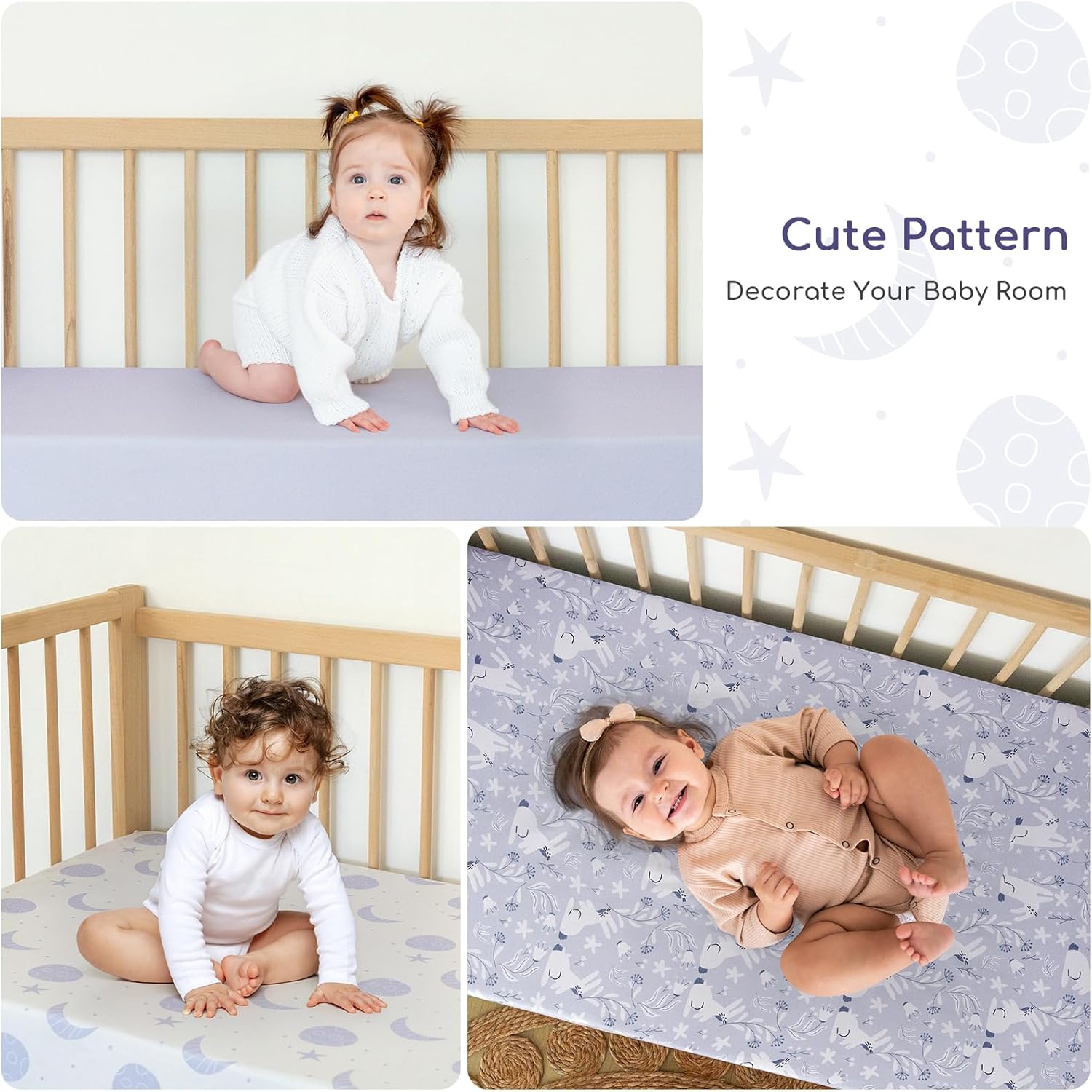Thumbnail 1 de Yukkidds Cot Bed Sheets 140x70cm Fitted 3 Pack – Soft Microfiber, 360° Secure Fit in Blue Rabbit