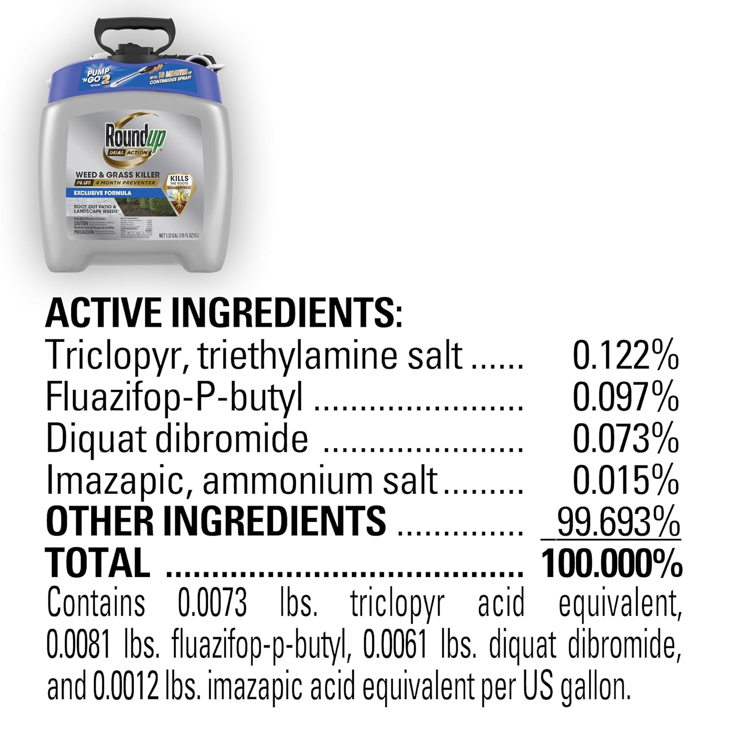 Detalle de Roundup 5377504 Weed & Grass Killer Spray, 1.33 gal, 4-Month Preventer