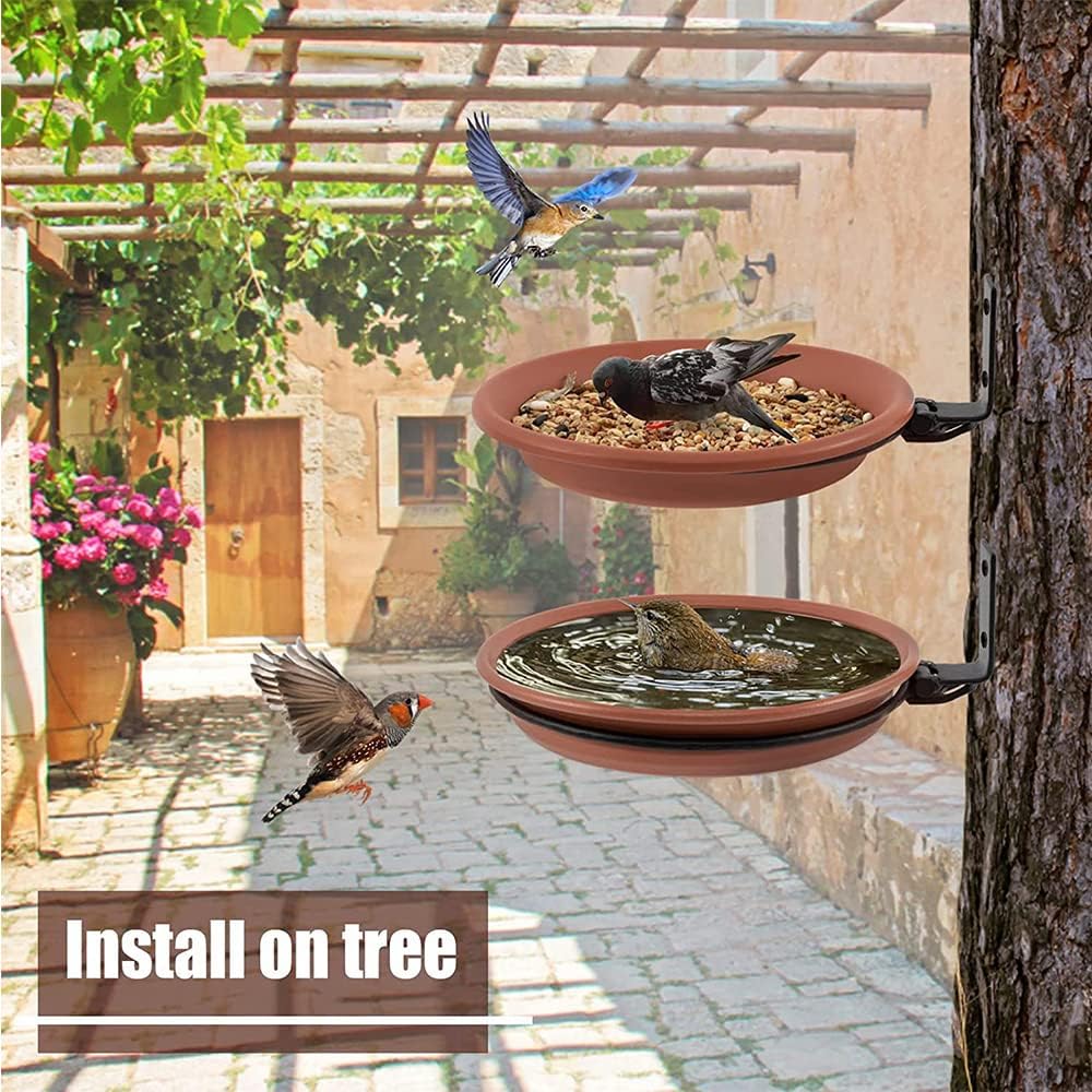 Detalle de 2er Set hängende Vogelfutterspender & Vogeltränken mit Vogelbad am Balkongeländer – winterfest für Garten & Balkon