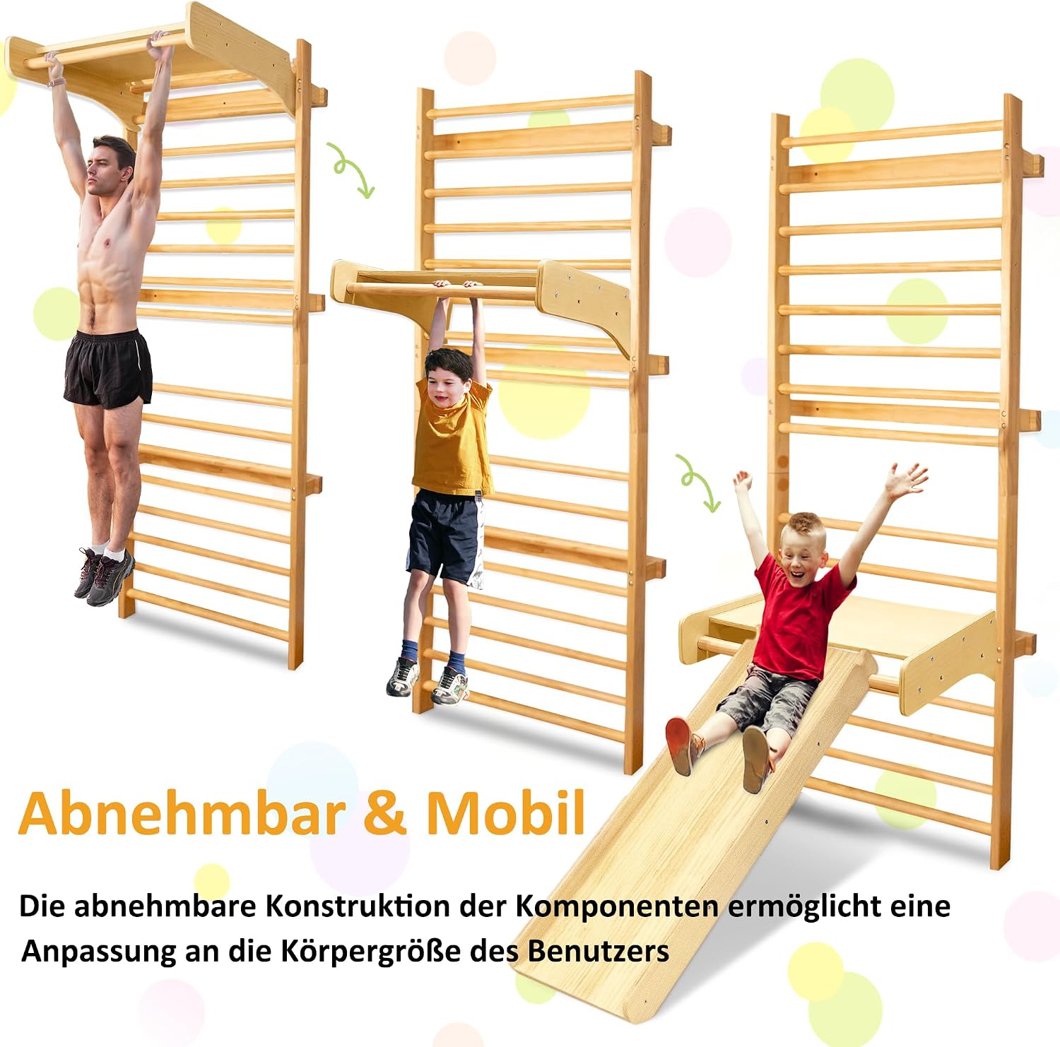 Detalle de LARS360 Multifunktions Sprossenwand Set – Holz-Klettergerüst für Kinder ab 3 Jahren