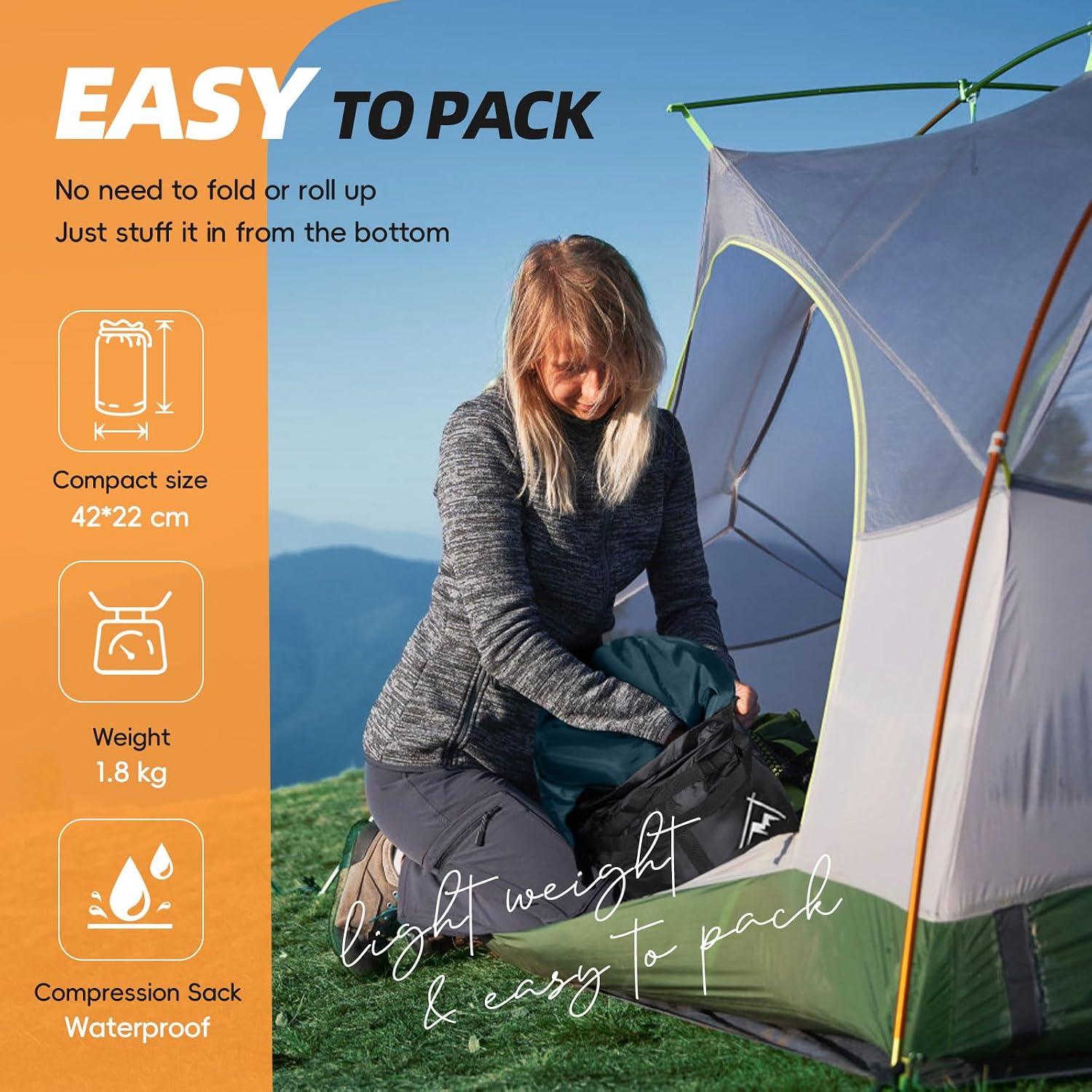 Detalle 2 de MEREZA Sleeping Bags XL for Men & Women: Large Wide, 3-4 Season Camping Bag with Compression Sack