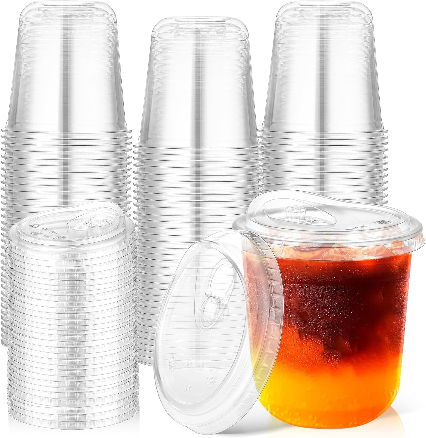 Detalle de KesaPlan D-517 12 oz Clear PET Cups with Strawless Sip Lids, 50-Pack