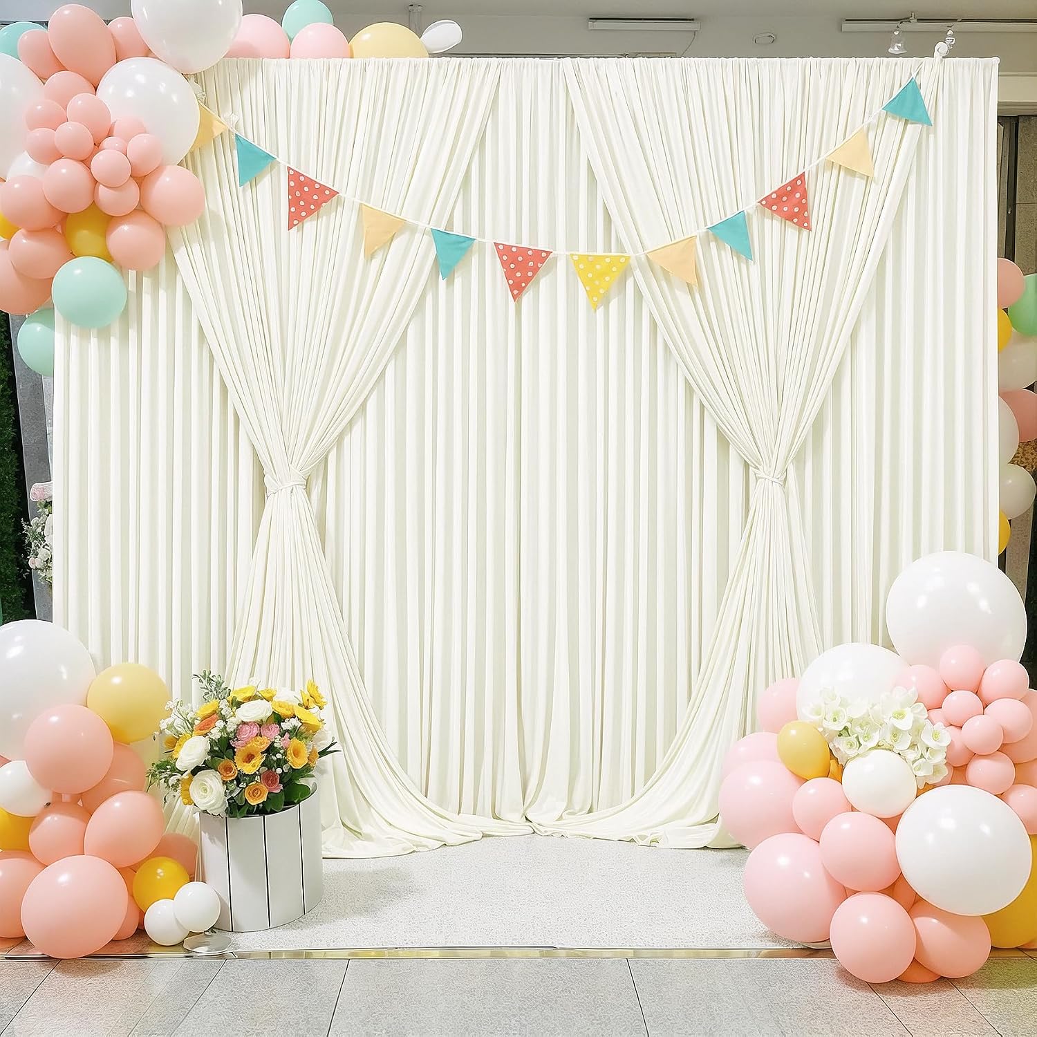 Thumbnail 4 de 6 Panels Ivory Backdrop Curtains for Wedding Party: 30ft Width, Wrinkle-Free Photo Backdrops