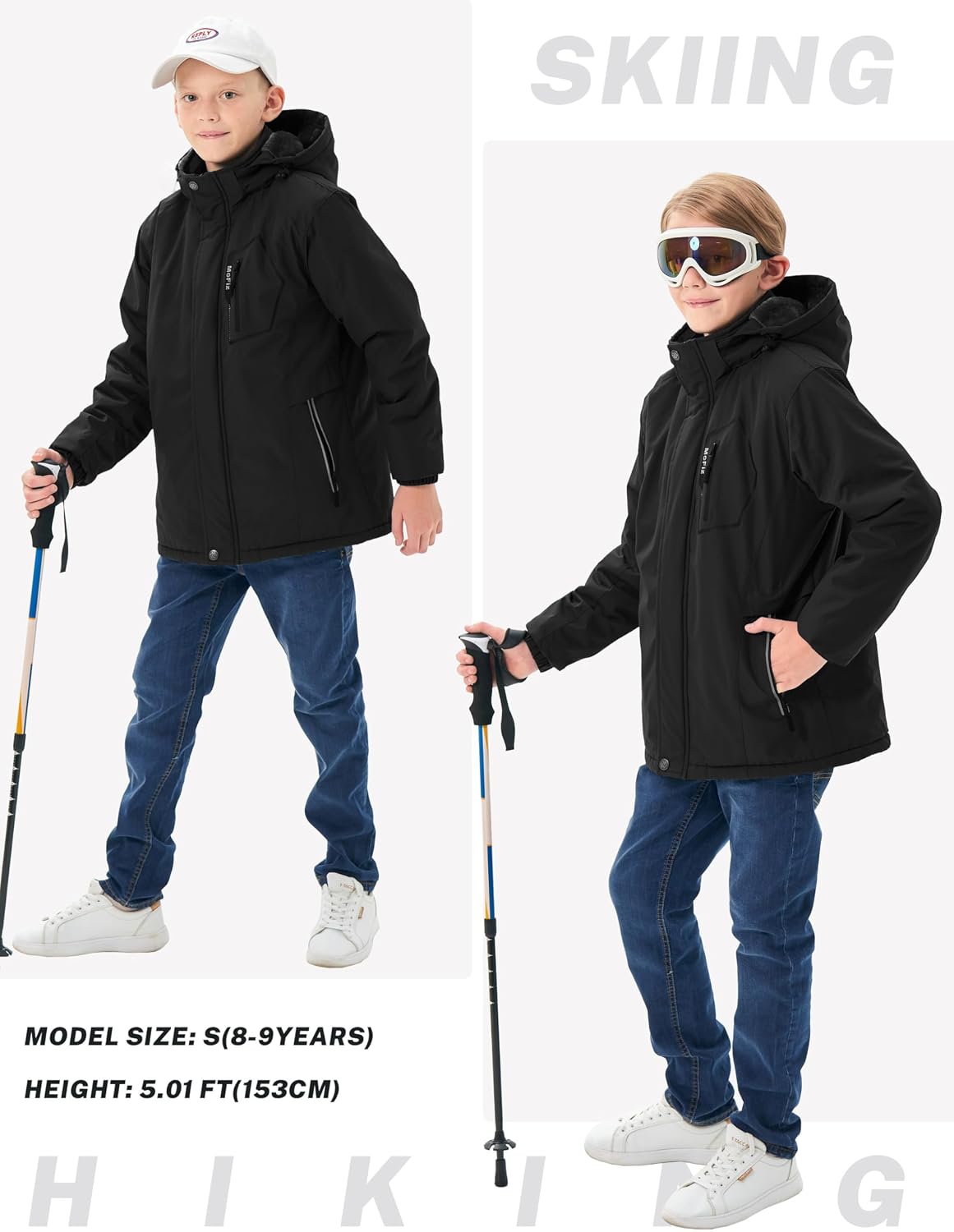 Detalle 2 de MoFiz Boys’ Snowboarding Jacket, Waterproof Hooded Fleece Ski Coat, Ages 6–16
