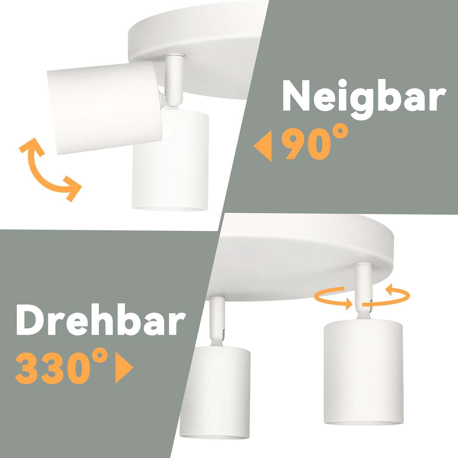 Thumbnail 2 de Homefire Deckenstrahler 3-flammig Deckenlampe Rund mit 350° Schwenkbarkeit – GU10 LED, Weiß
